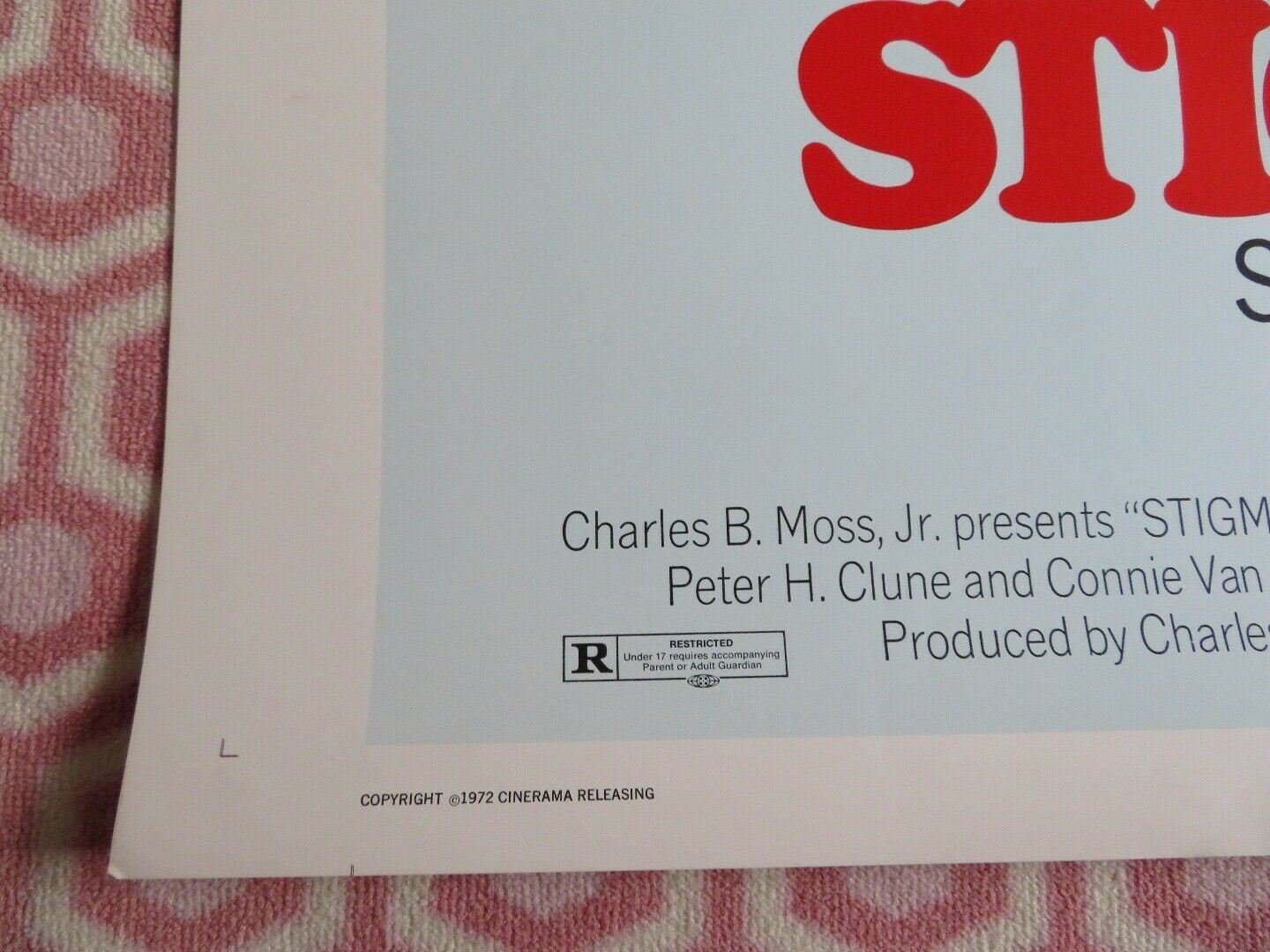STIGMA 30"x 40" ON CARD ROLLED POSTER RELEASING PHILIP M.THOMAS HARLAN POE 1972 - Rendezvous Cinema