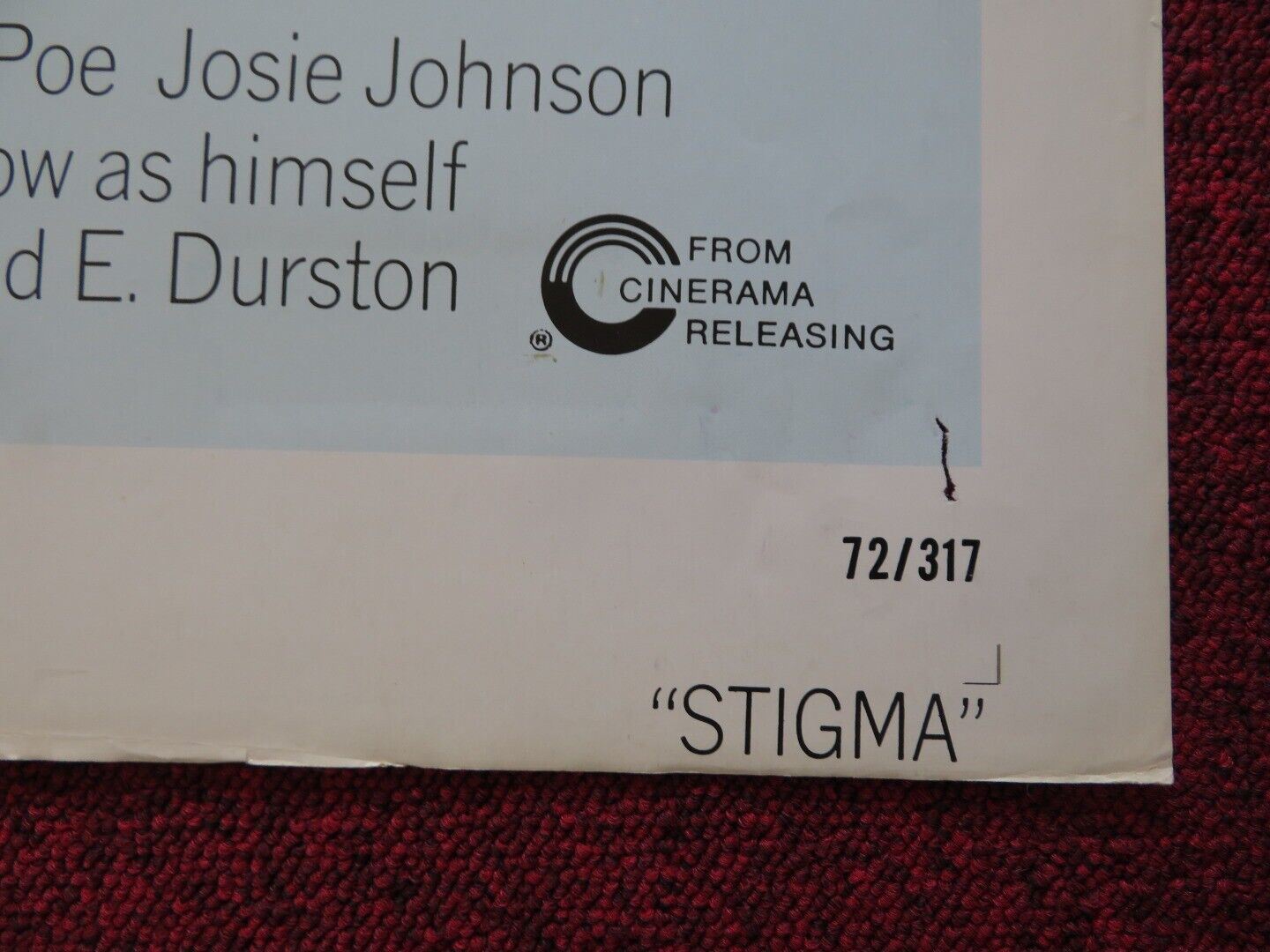 STIGMA FOLDED US ONE SHEET POSTER PHILIP MICHAEL THOMAS HARLAN POE 1972 - Rendezvous Cinema