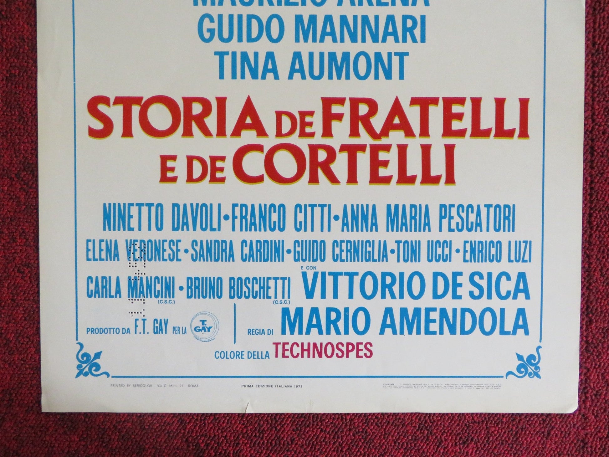 STORIA DE FRATELLI E DE CORTELLI ITALIAN LOCANDINA POSTER MAURIZIO ARENA 1973 Rendezvous Cinema Movie posters