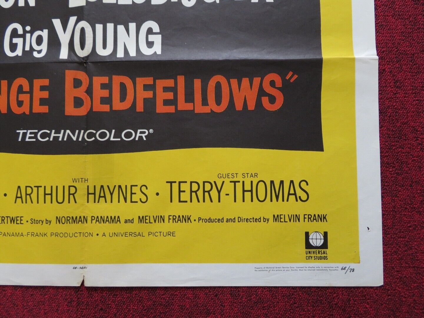 STRANGE BEDFELLOWS FOLDED US ONE SHEET POSTER ROCK HUDSON GINA LOLLOBRIGIDA 1965 Movie posters
