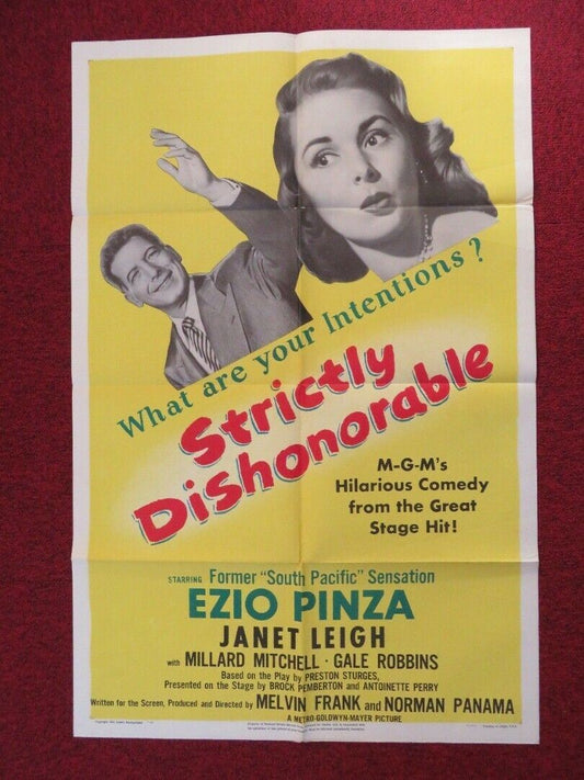 STRICTLY DISHONORABLE FOLDED US ONE SHEET POSTER EZIO PINZA JANET LEIGH 1951 Movie posters