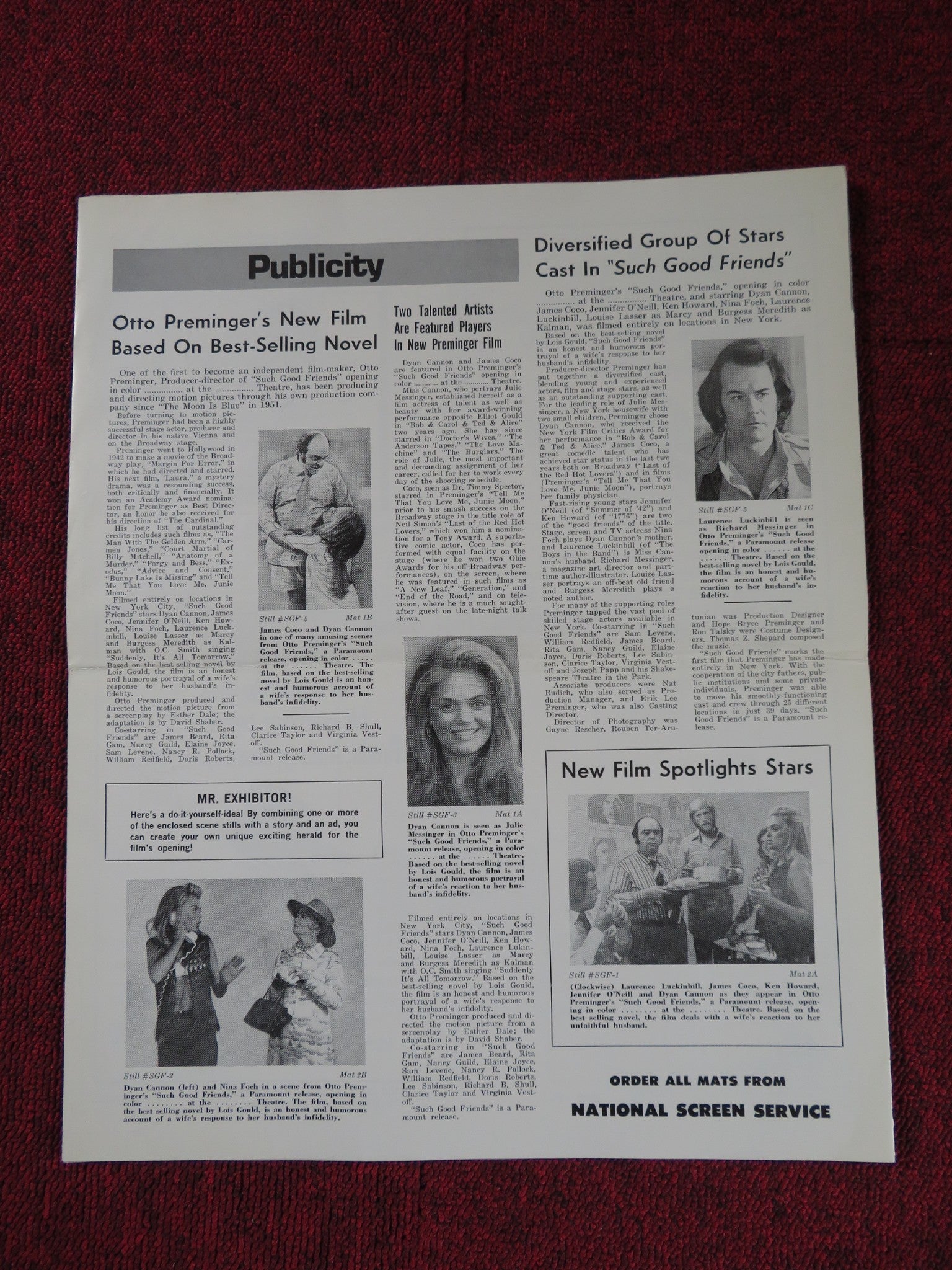 SUCH GOOD FRIENDS UNCUT PARAMOUNT FOLDED PRESS BOOK DYAN CANNON JAMES COCO 1971 Rendezvous Cinema Movie posters