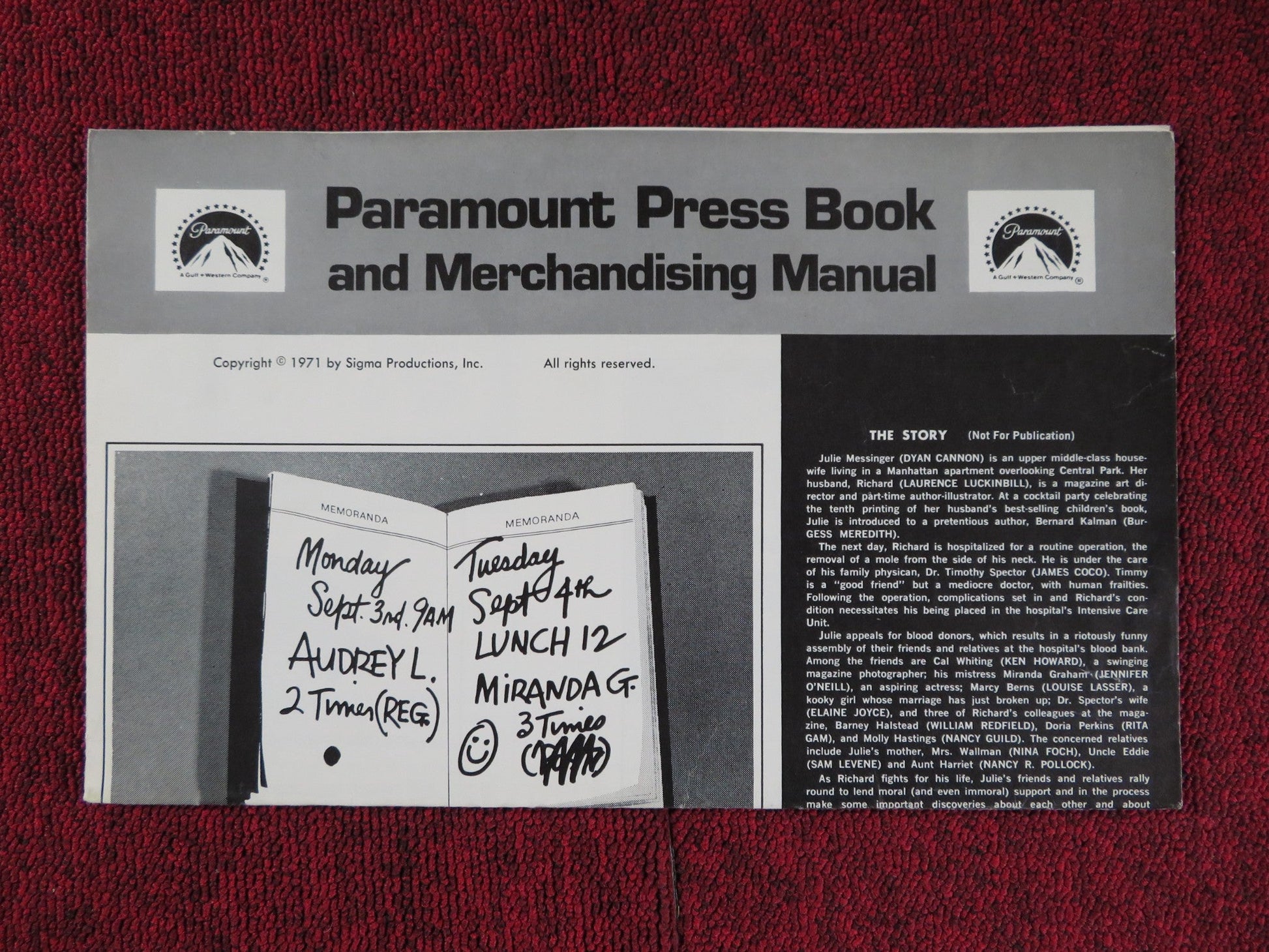 SUCH GOOD FRIENDS UNCUT PARAMOUNT FOLDED PRESS BOOK DYAN CANNON JAMES COCO 1971 Rendezvous Cinema Movie posters