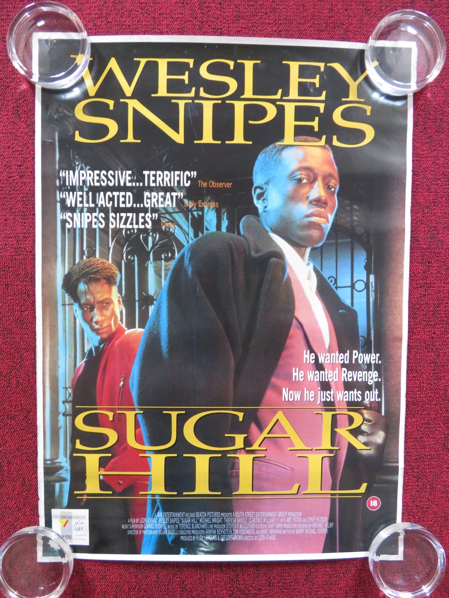 SUGAR HILL VHS VIDEO POSTER ROLLED WESLEY SNIPES MICHAEL WRIGHT 1993 Rendezvous Cinema Movie posters
