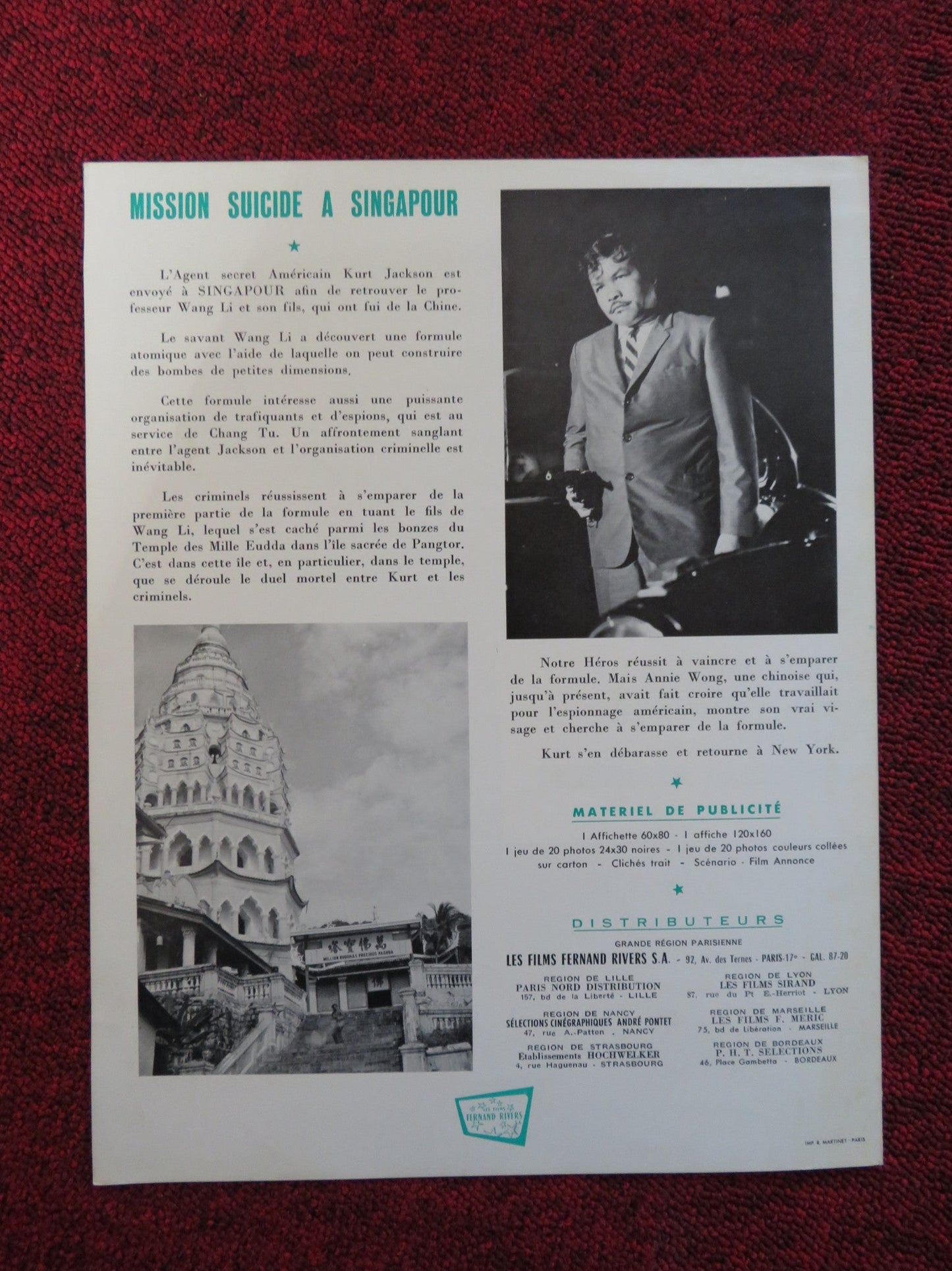 SUICIDE MISSION TO SINGAPORE FRENCH BROCHURE STELIO CANDELLI STANLEY KENT 1966 Rendezvous Cinema Movie posters