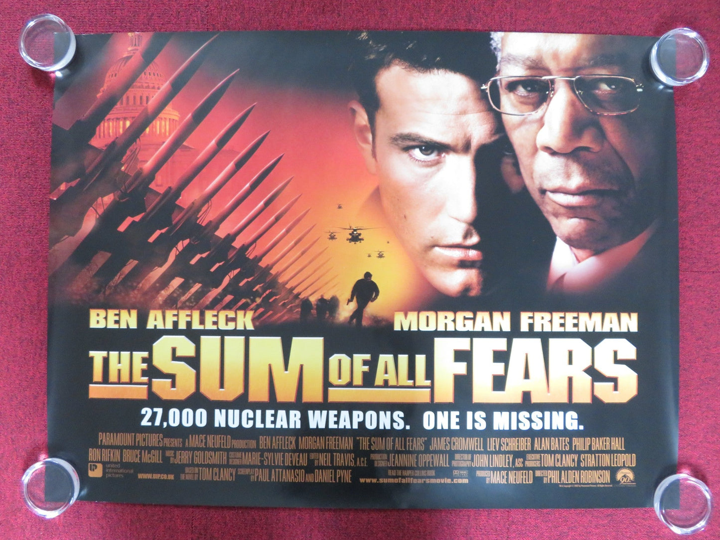 SUM OF ALL FEARS UK QUAD (30"x 40") ROLLED POSTER MORGAN FREEMAN B. AFFLECK 2002 Rendezvous Cinema Movie posters