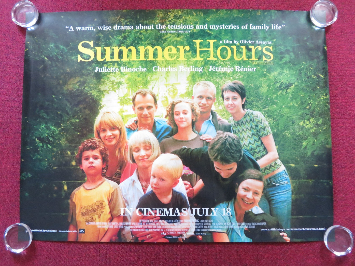 SUMMER HOURS UK QUAD (30"x 40") ROLLED POSTER JULIETTE BINOCHE C. BERLING 2008 Rendezvous Cinema Movie posters