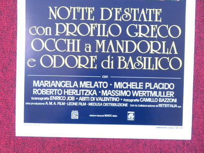 SUMMER NIGHT WITH GREEK PROFILE, ALMOND EYES... ITALIAN LOCANDINA POSTER 1986 Rendezvous Cinema Movie posters