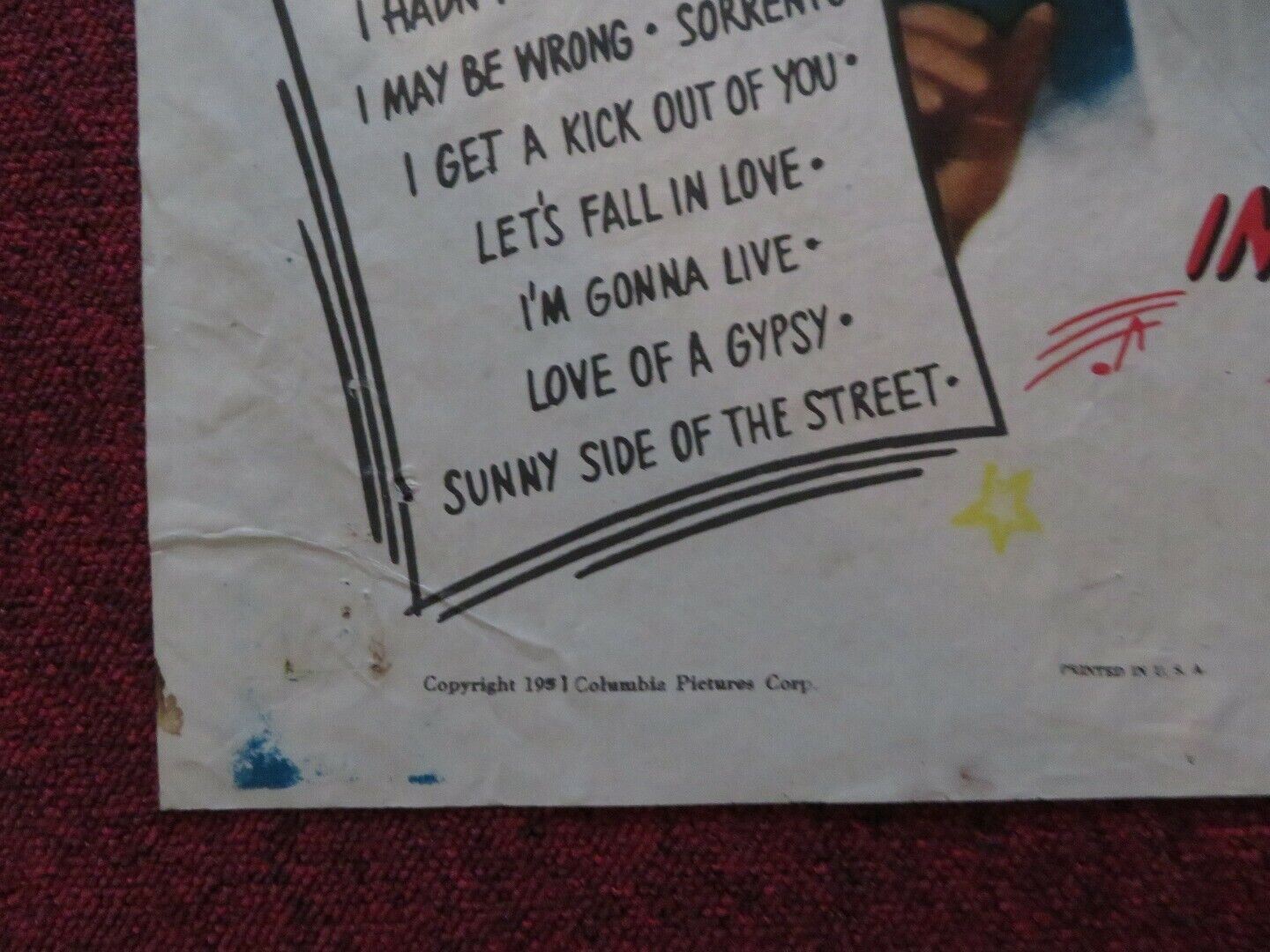 SUNNY SIDE OF THE STREET FOLDED US ONE SHEET POSTER FRANKIE LAINE 1951 Movie posters