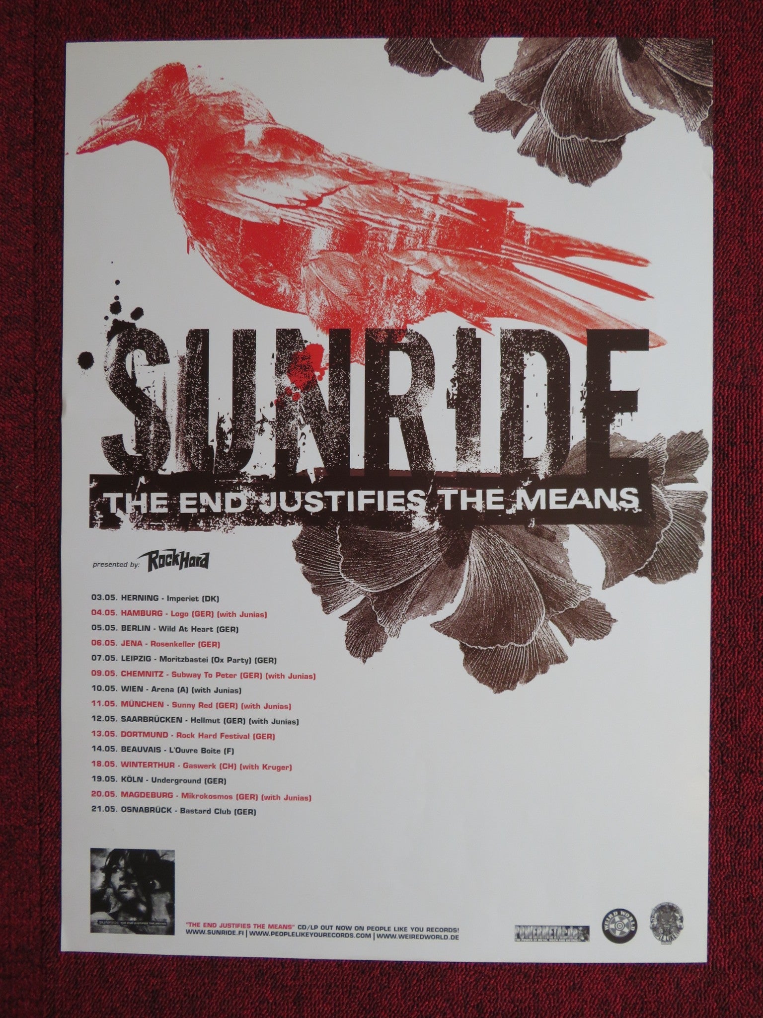SUNRIDE THE END JUSTIFIES THE MEANS GERMAN MUSIC PROMO TOUR POSTER 2005 Rendezvous Cinema Movie posters