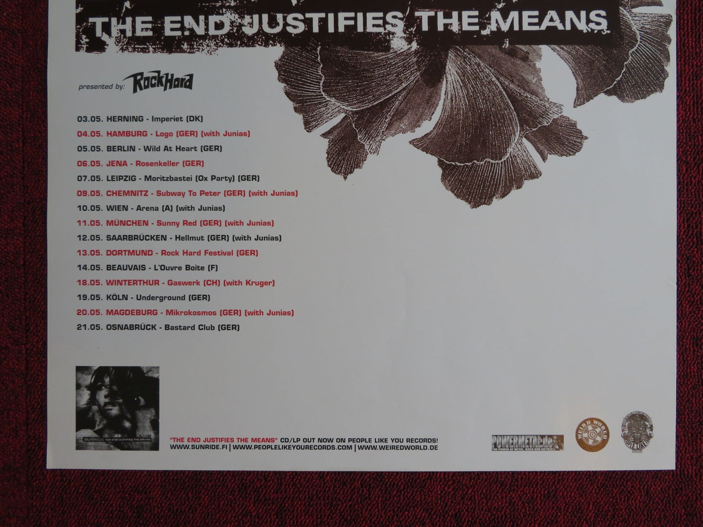 SUNRIDE THE END JUSTIFIES THE MEANS GERMAN MUSIC PROMO TOUR POSTER 2005 Rendezvous Cinema Movie posters