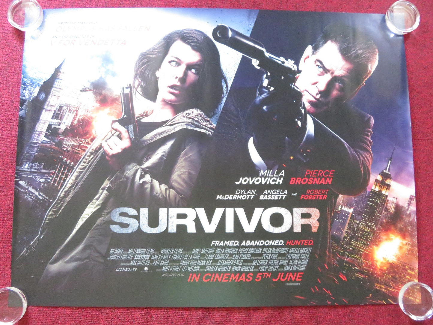 SURVIVOR UK QUAD (30"x 40") ROLLED POSTER PIERCE BROSNAN MILLA JOVOVICH 2015 Rendezvous Cinema Movie posters