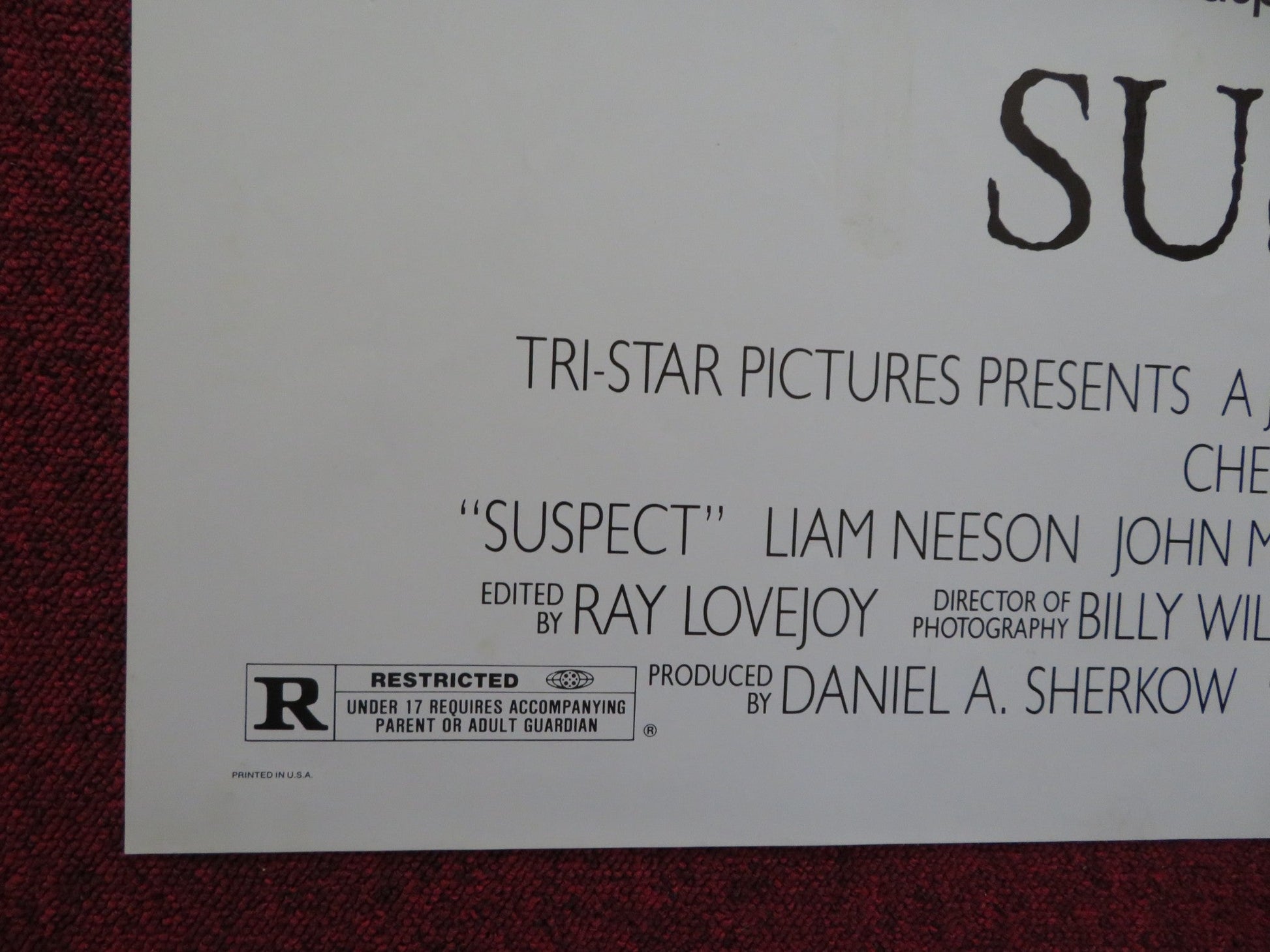 SUSPECT FOLDED US ONE SHEET POSTER CHER DENNIS QUAID LIAM NEESON 1987 Rendezvous Cinema Movie posters
