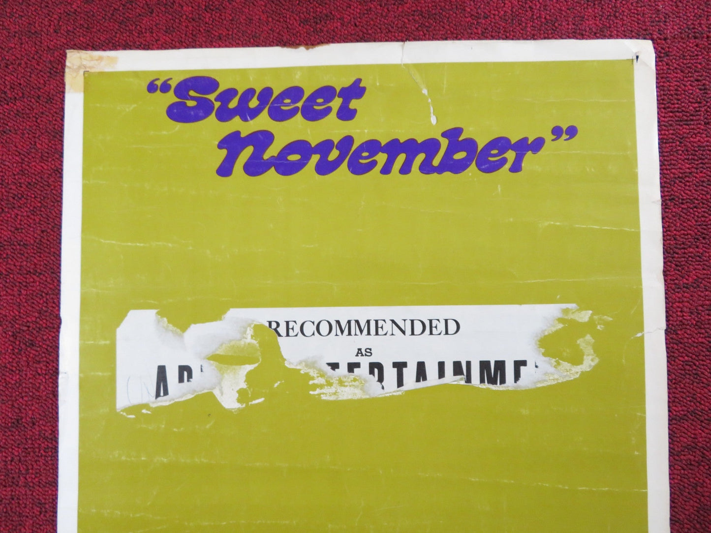 SWEET NOVEMBER US INSERT (14"x 36") POSTER SANDY DENNIS ANTHONY NEWLEY 1968 Rendezvous Cinema Movie posters