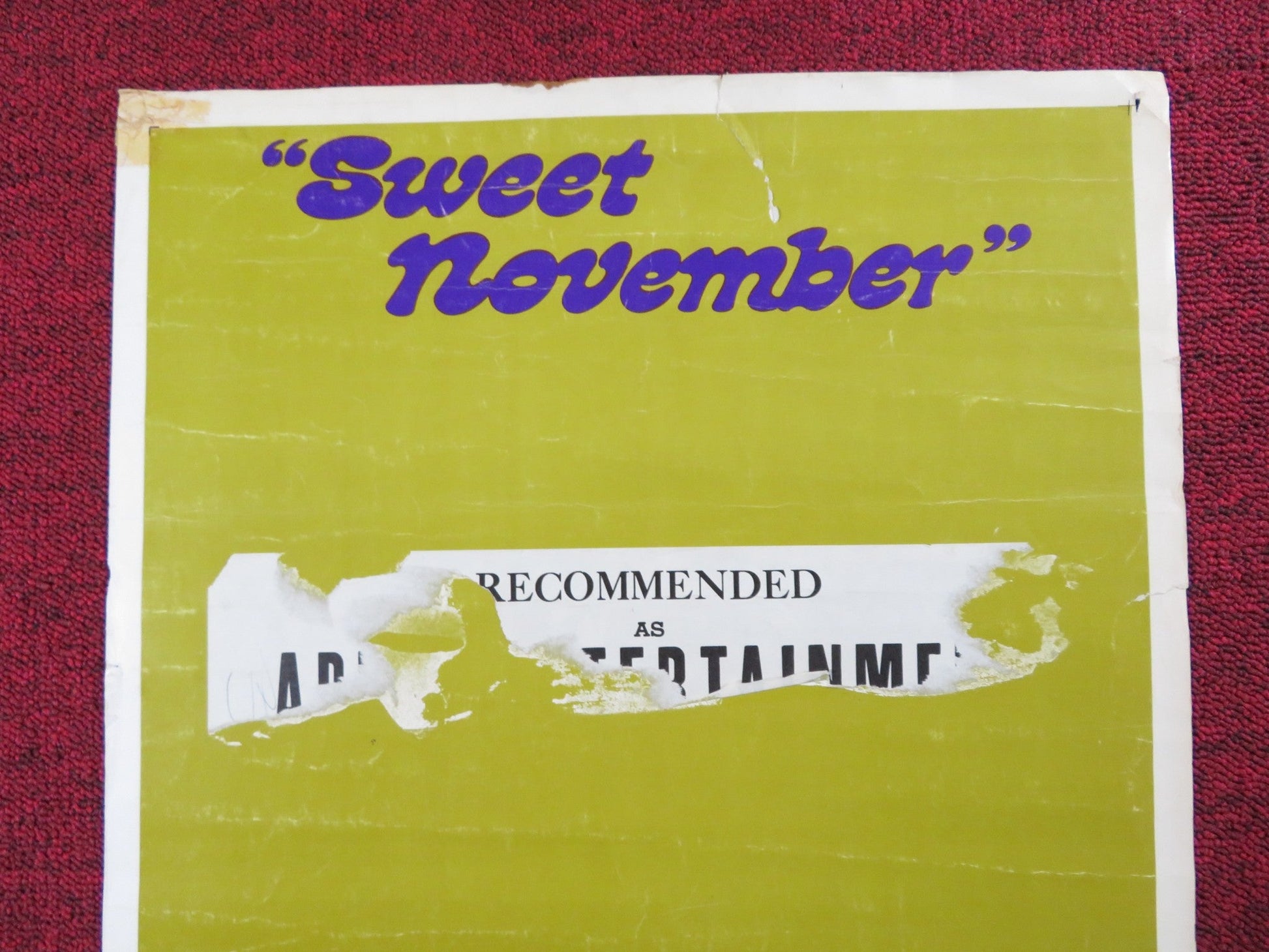 SWEET NOVEMBER US INSERT (14"x 36") POSTER SANDY DENNIS ANTHONY NEWLEY 1968 Rendezvous Cinema Movie posters