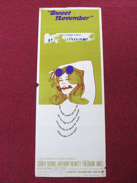 SWEET NOVEMBER US INSERT (14"x 36") POSTER SANDY DENNIS ANTHONY NEWLEY 1968 Rendezvous Cinema Movie posters