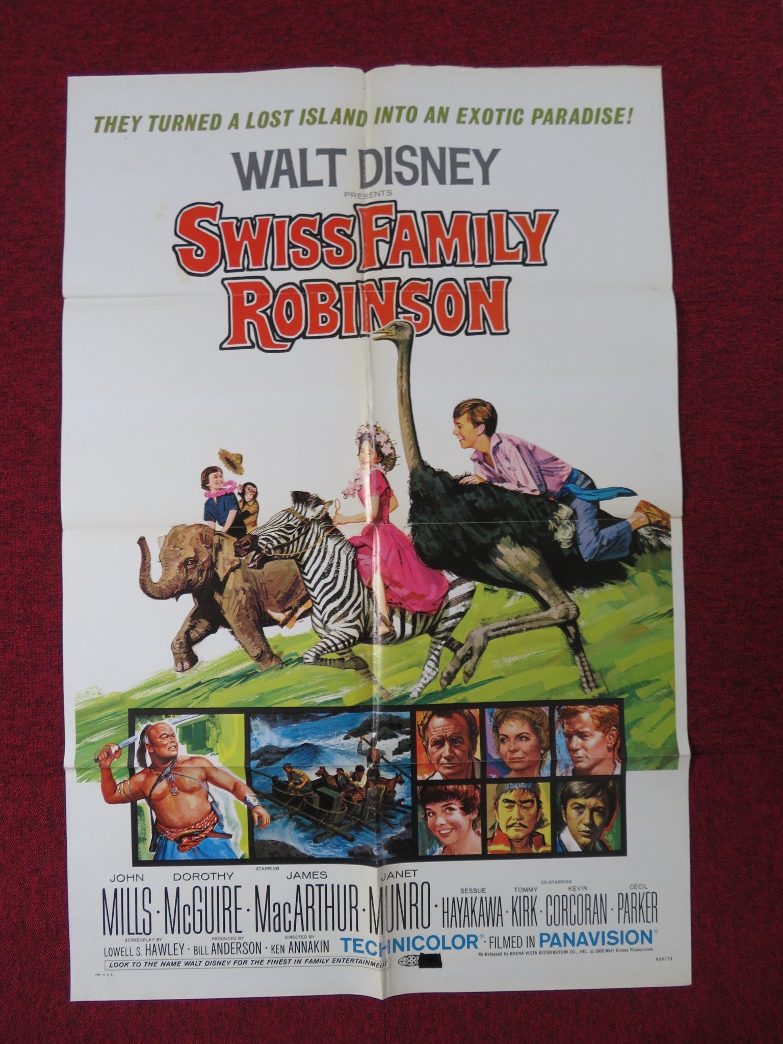 SWISS FAMILY ROBINSON FOLDED US ONE SHEET POSTER DISNEY MILLS MCGUIRE 1968 Rendezvous Cinema Movie posters