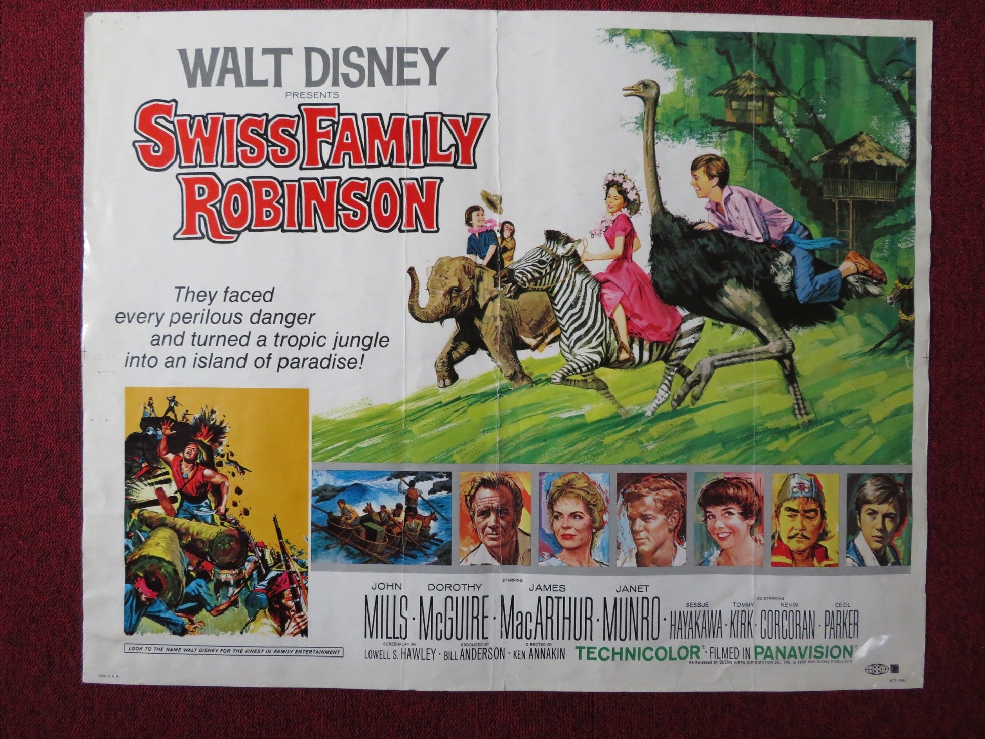 SWISS FAMILY ROBINSON US HALF SHEET (22"x 28") POSTER DISNEY JOHN MILLIS 1968 Rendezvous Cinema Movie posters