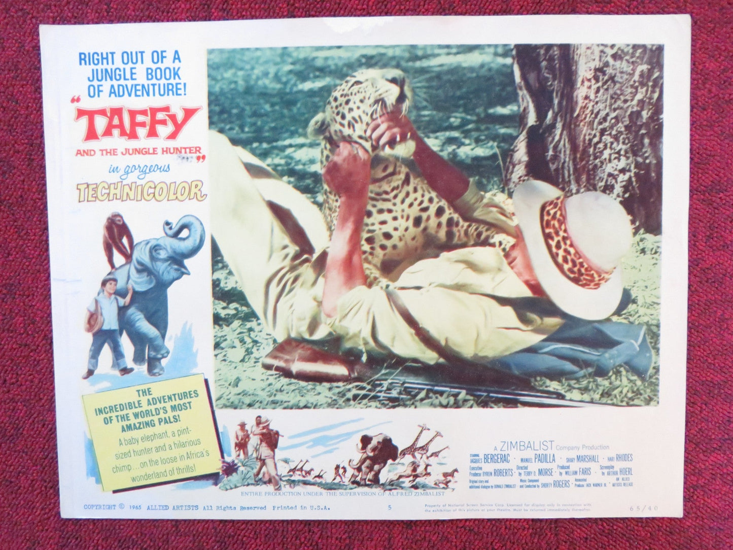 TAFFY AND THE JUNGLE HUNTER US LOBBY CARD FULL SET JACQUES BERGERAC 1965 Rendezvous Cinema Movie posters