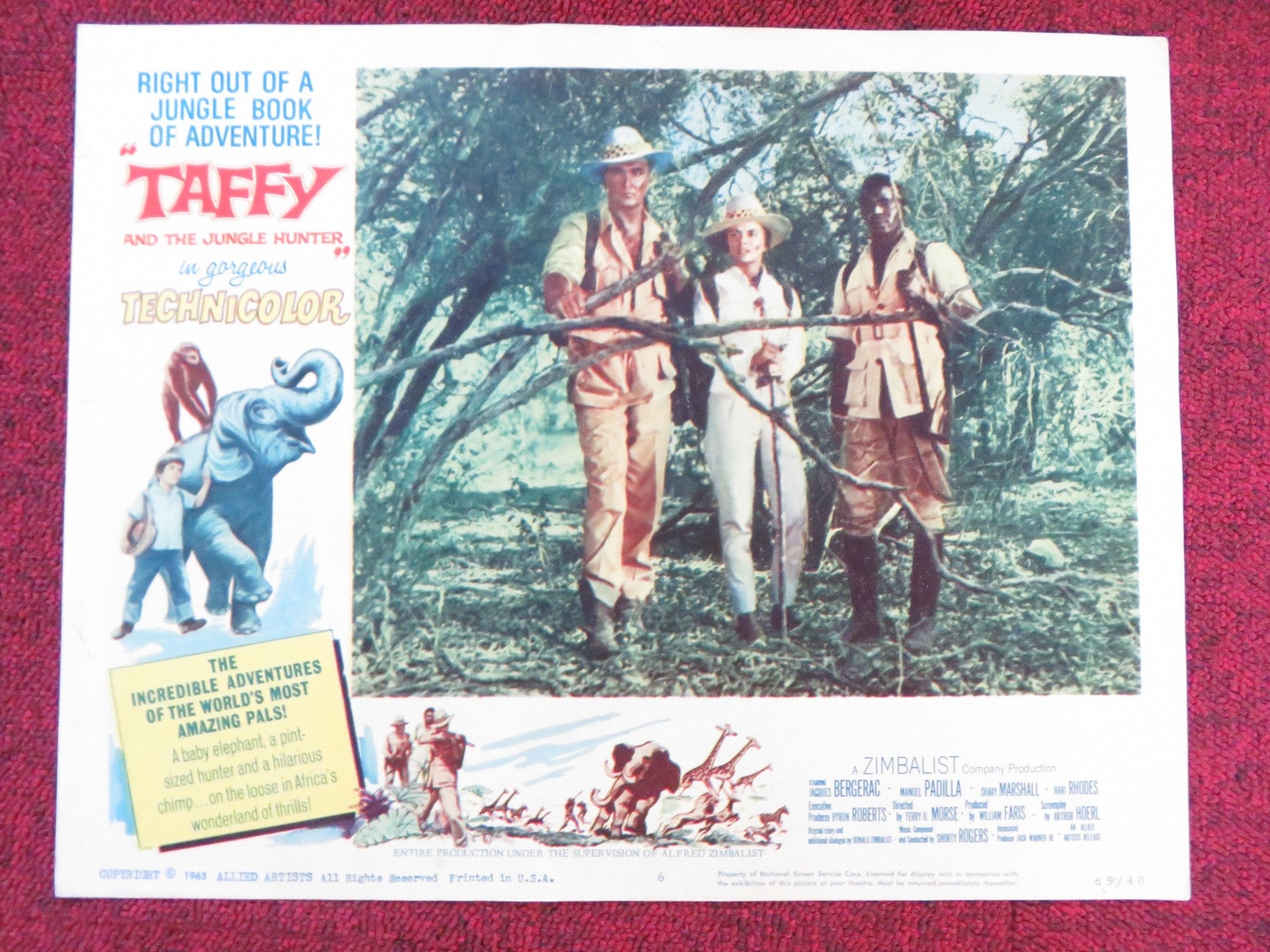TAFFY AND THE JUNGLE HUNTER US LOBBY CARD FULL SET JACQUES BERGERAC 1965 Rendezvous Cinema Movie posters