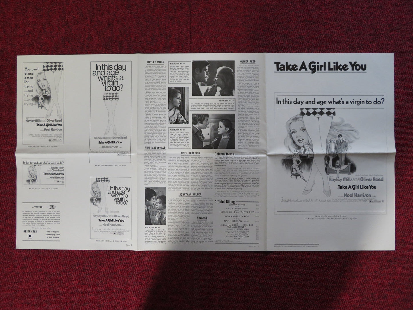 TAKE A GIRL LIKE YOU - PRESSBOOK UNCUT COLUMBIA PICTURES MILLS OLIVER REED 1970 Rendezvous Cinema Movie posters