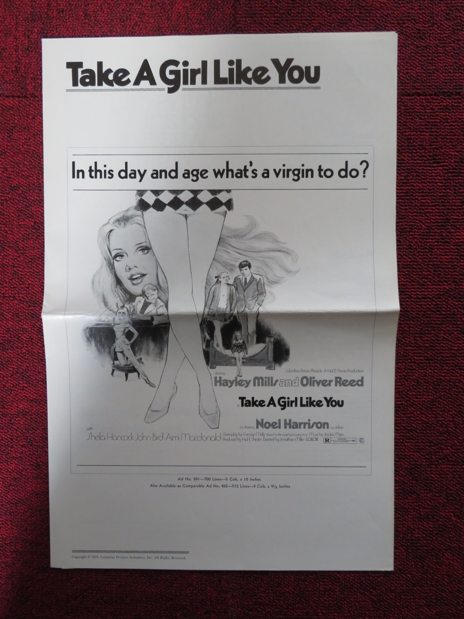 TAKE A GIRL LIKE YOU - PRESSBOOK UNCUT COLUMBIA PICTURES MILLS OLIVER REED 1970 Rendezvous Cinema Movie posters