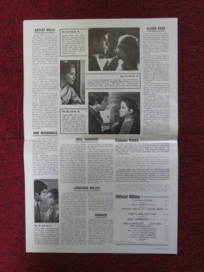 TAKE A GIRL LIKE YOU - PRESSBOOK UNCUT COLUMBIA PICTURES MILLS OLIVER REED 1970 Rendezvous Cinema Movie posters