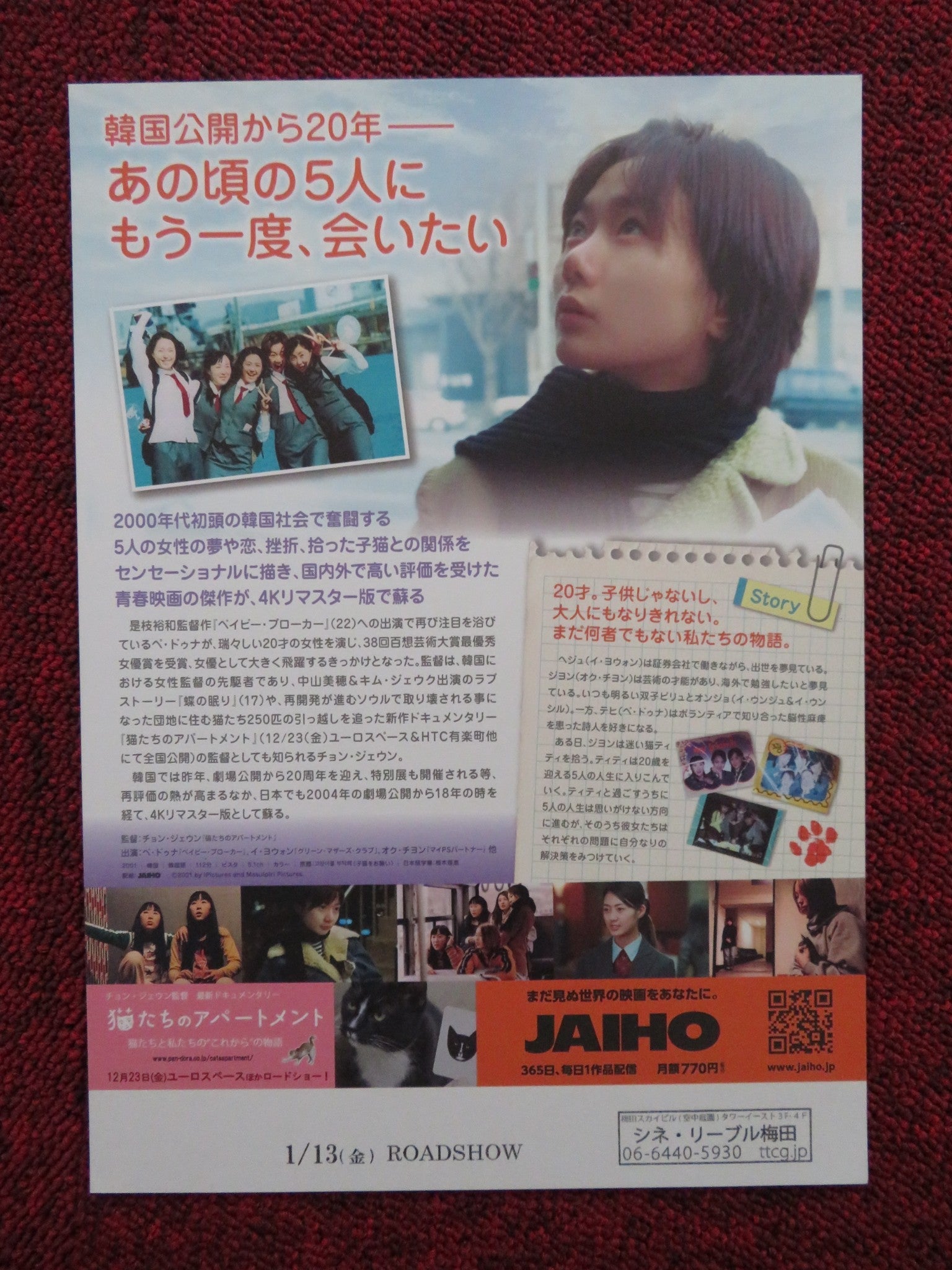 TAKE CARE OF MY CAT JAPANESE CHIRASHI (B5) POSTER BAE DOONA YO - WON LEE 2001 Rendezvous Cinema Movie posters