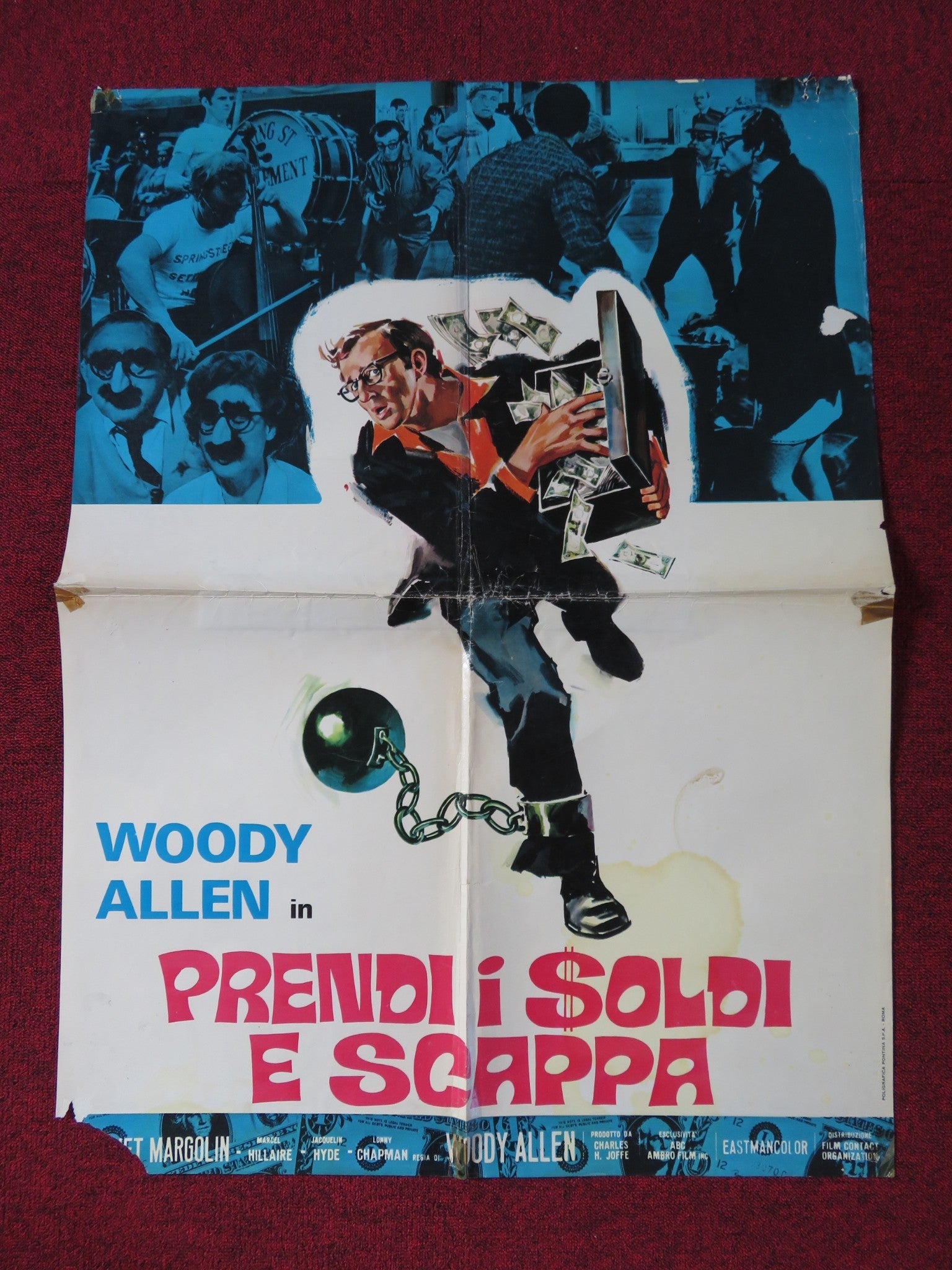TAKE THE MONEY AND RUN ITALIAN FOGLIO POSTER WOODY ALLEN JANET MARGOLIN 1969 Rendezvous Cinema Movie posters