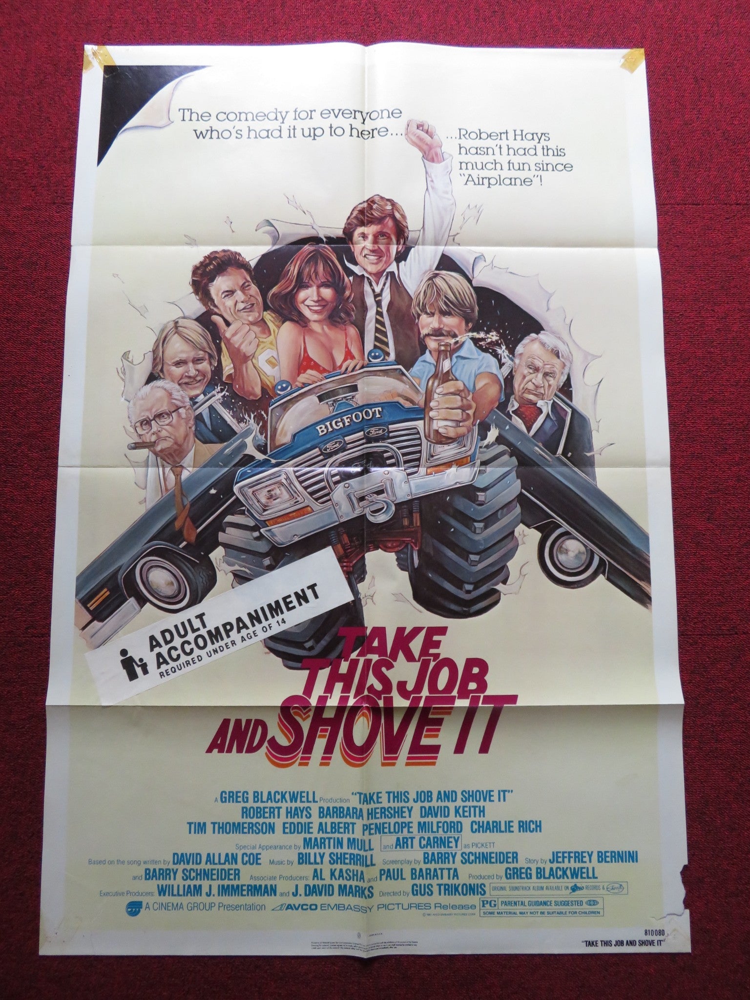 TAKE THIS JOB AND SHOVE IT FOLDED US ONE SHEET POSTER ROBERT HAYS A. CARNEY 1981 Rendezvous Cinema Movie posters