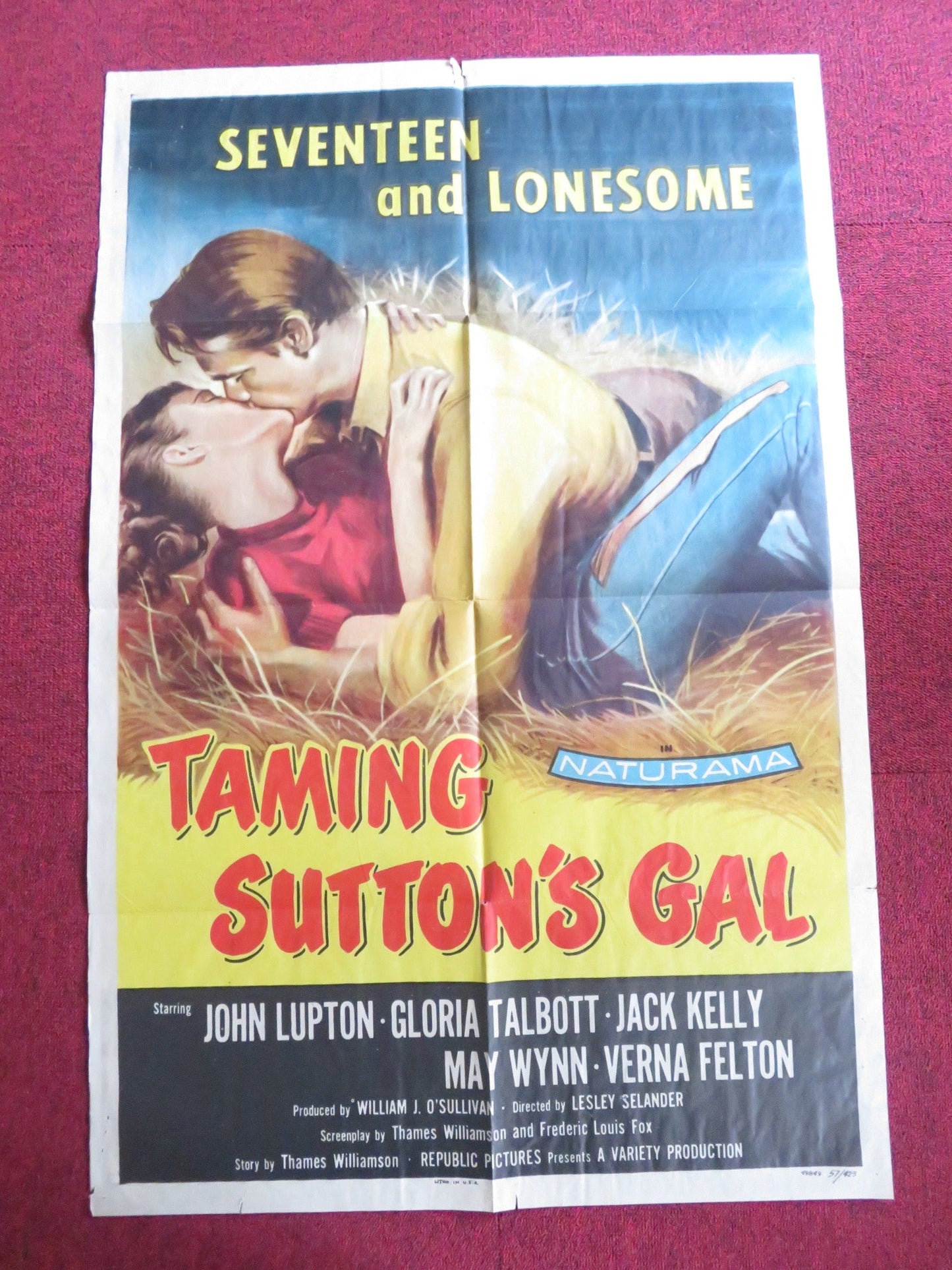 TAMING SUTTON'S GAL FOLDED US ONE SHEET POSTER JOHN LUPTON GLORIA TALBOTT 1957 Rendezvous Cinema Movie posters