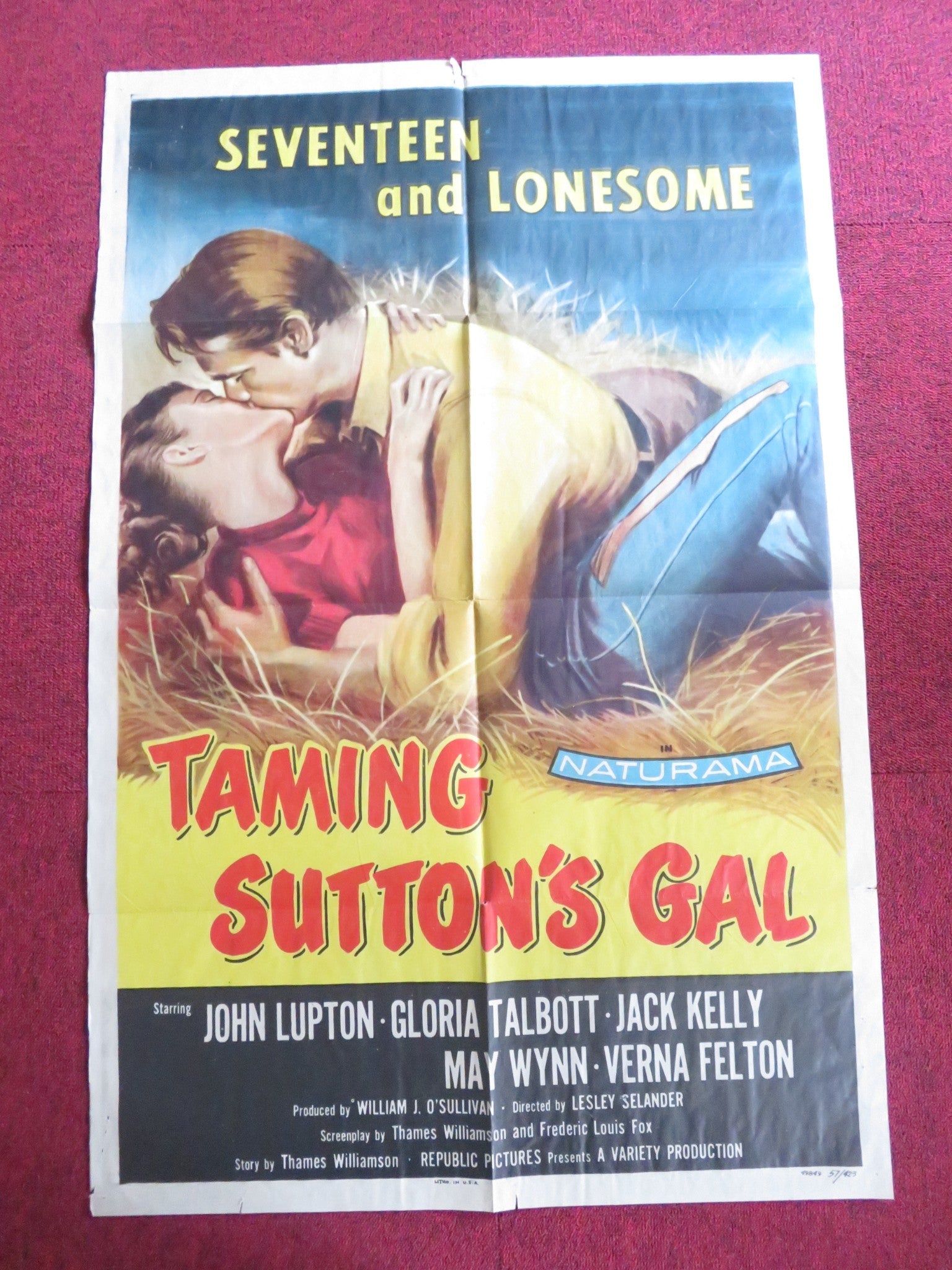 TAMING SUTTON'S GAL FOLDED US ONE SHEET POSTER JOHN LUPTON GLORIA TALBOTT 1957 Rendezvous Cinema Movie posters