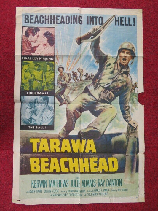 TARAWA BEACHHEAD FOLDED US ONE SHEET POSTER KERWIN MATHEWS JULIA ADAMS 1958 Movie posters