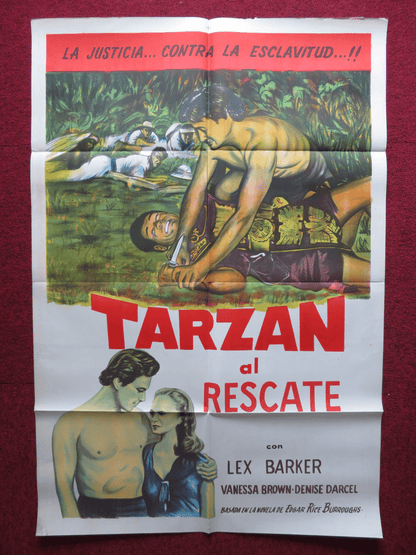 TARZAN AND THE SLAVE GIRL FOLDED ARGENTINA ONE SHEET POSTER LEX BARKER 1950 Rendezvous Cinema Movie posters