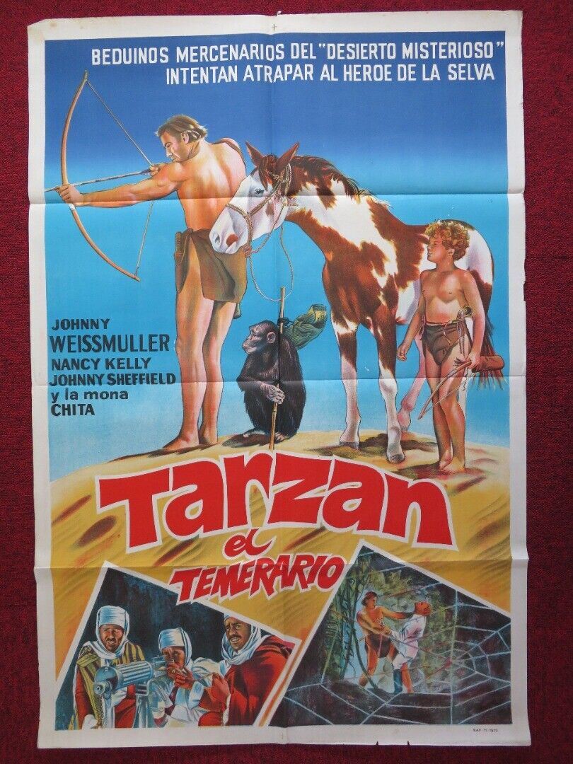 TARZAN'S DESERT MYSTERY FOLDED ARGENTINA ONE SHEET POSTER JOHNNY WEISSMULLER Movie posters