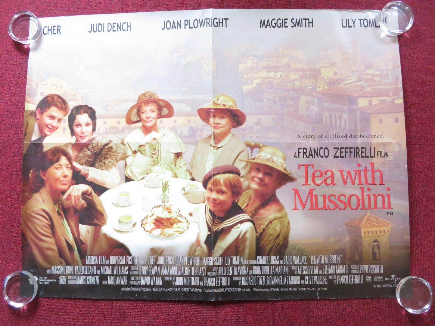 TEA WITH MUSSOLINI UK QUAD (30"x 40") ROLLED POSTER CHER JUDI DENCH 1999 Rendezvous Cinema Movie posters