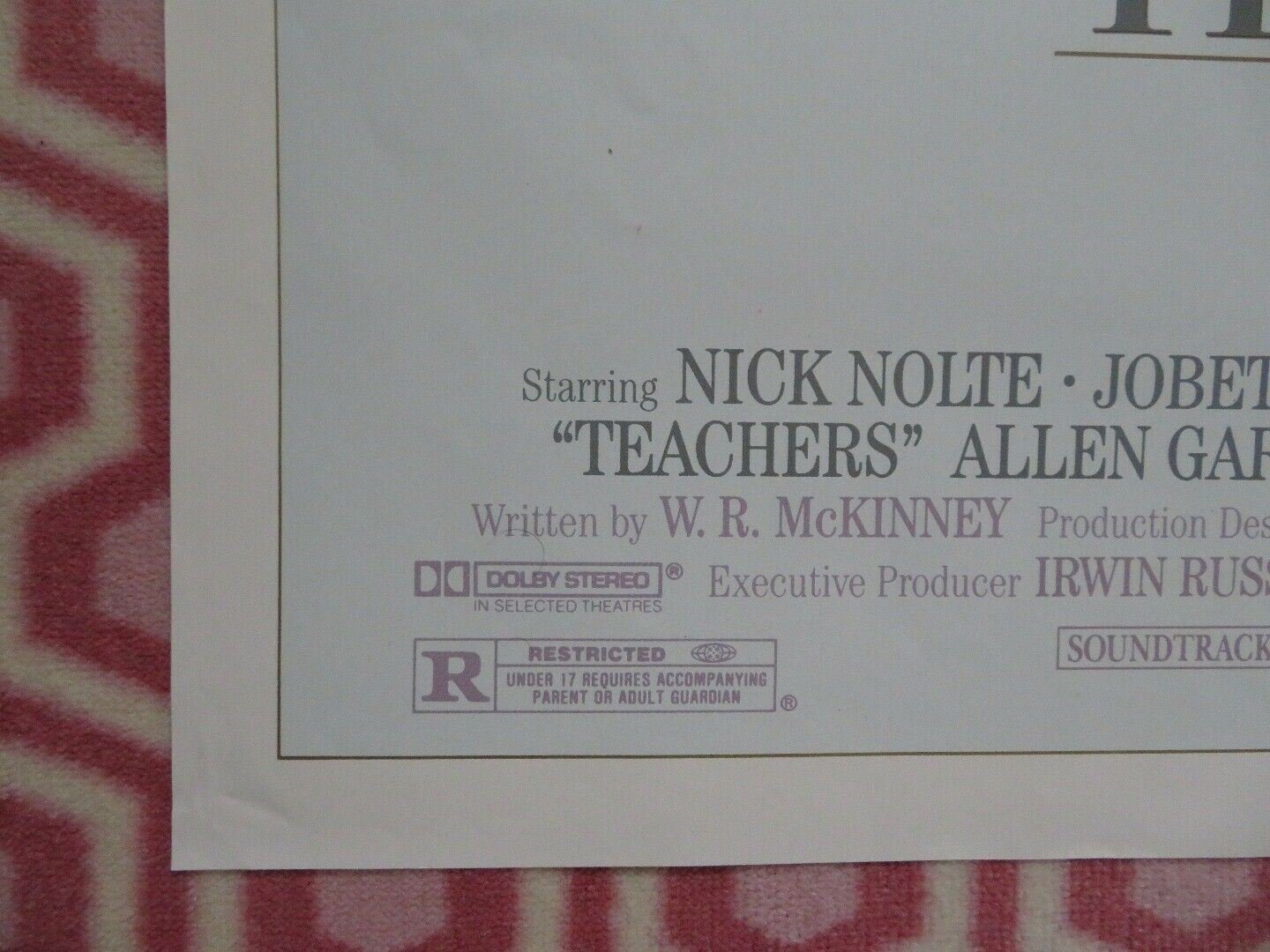 TEACHERS US ONE SHEET POSTER NICK NOLTE JOBETH WILLIAMS 1984 Movie posters