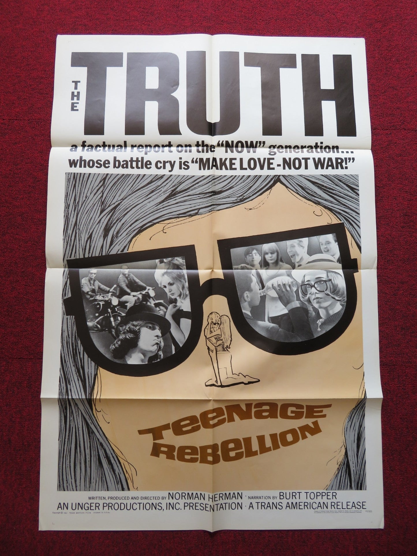 TEENAGE REBELLION FOLDED US ONE SHEET POSTER BURT TOPPER NORMAN HERMAN 1967 Rendezvous Cinema Movie posters