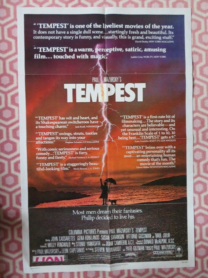 TEMPEST US ONE SHEET POSTER JOHN CASSAVETES GENA ROWLANDS 1982 Movie posters