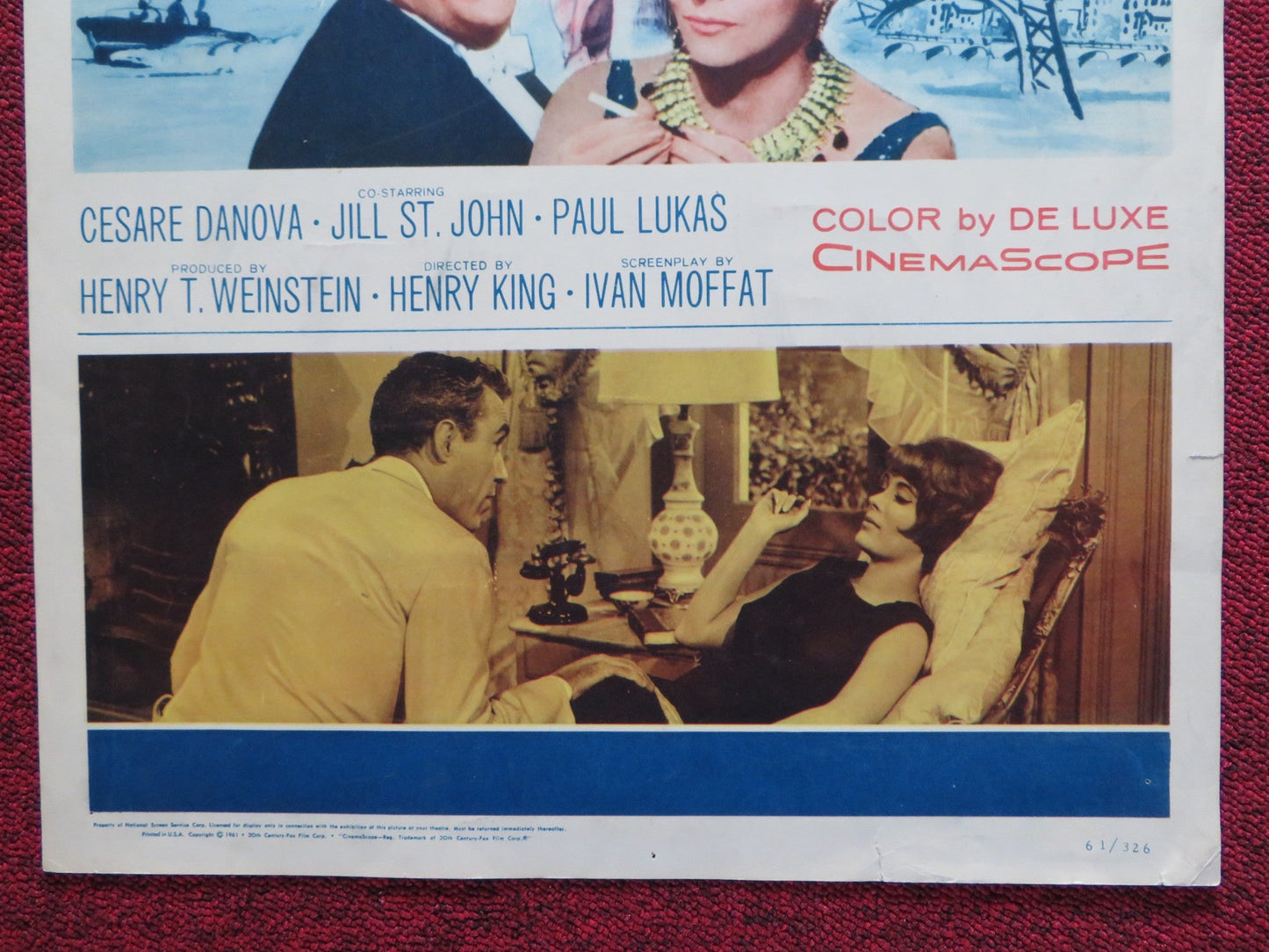 TENDER IS NIGHT US INSERT (14"x 36") POSTER JENNIFER JONES J. ROBARDS, JR. 1961 Rendezvous Cinema Movie posters