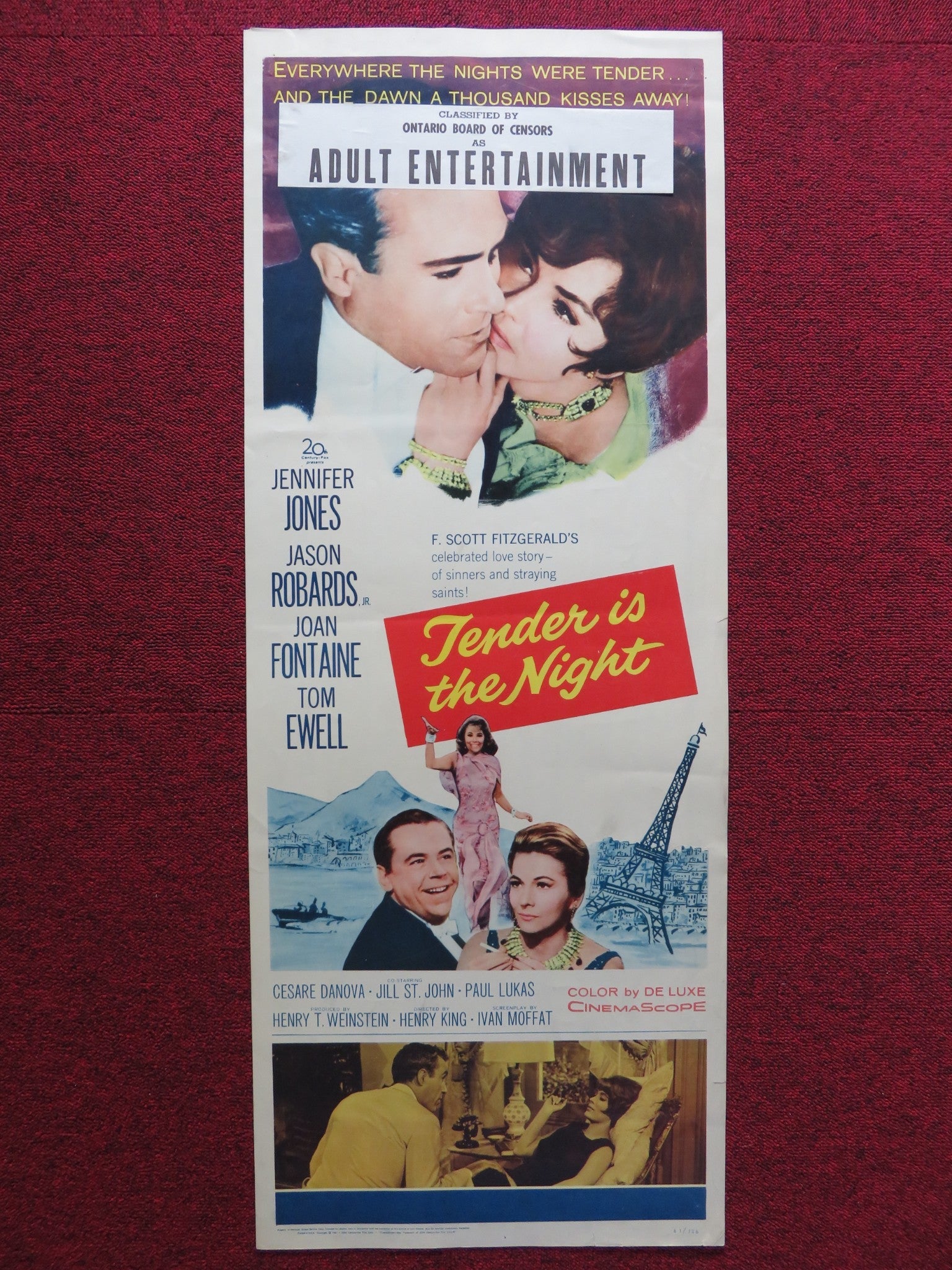 TENDER IS NIGHT US INSERT (14"x 36") POSTER JENNIFER JONES J. ROBARDS, JR. 1961 Rendezvous Cinema Movie posters