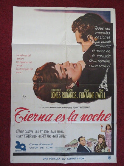 TENDER IS THE NIGHT MEXICO ONE SHEET FOLDED POSTER JOAN FONTAINE JASON ROBARDS Movie posters