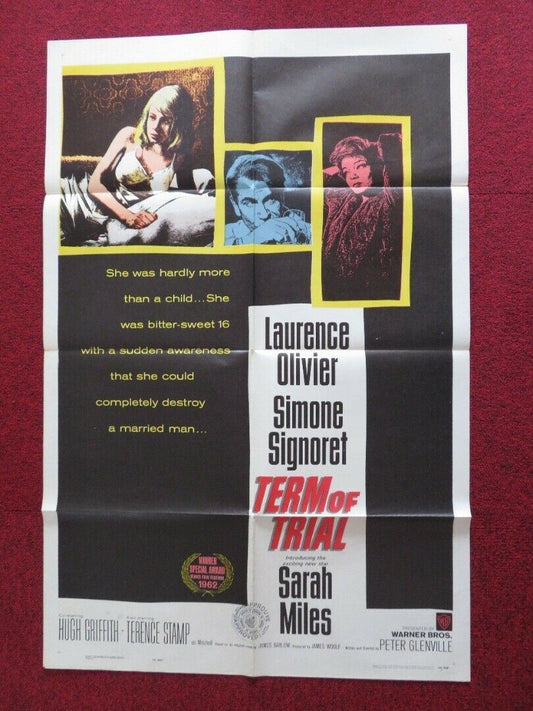 TERM OF TRIAL FOLDED US ONE SHEET POSTER LAURENCE OLIVIER SARAH MILES 1962 - Rendezvous Cinema