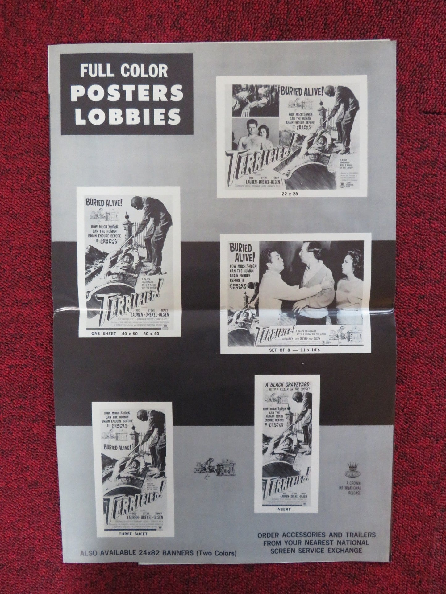 TERRIFIED! UNCUT CROWN INTERNATIONAL FOLDED PRESS BOOK LAUREN DREXEL 1963 Rendezvous Cinema Movie posters