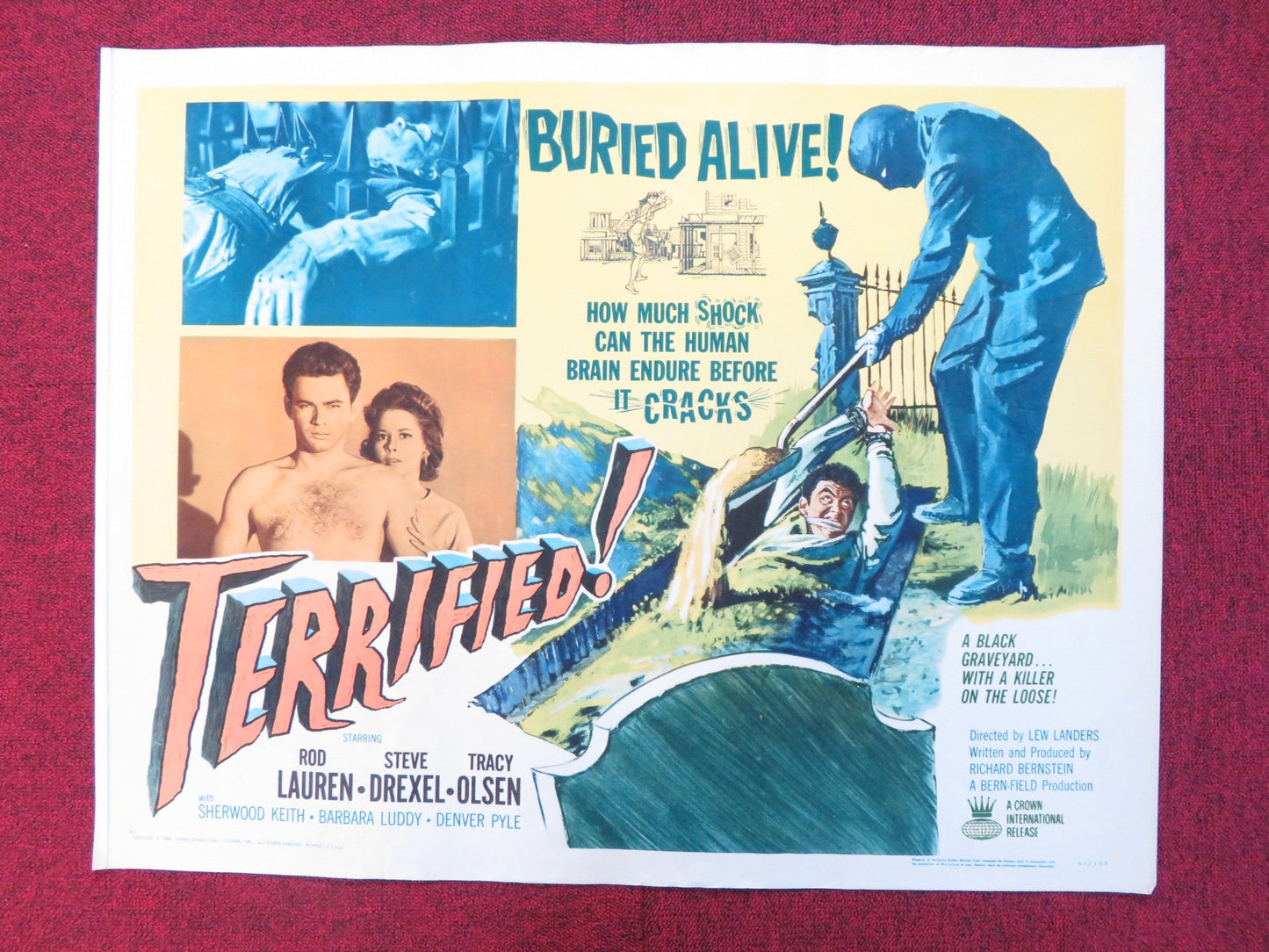 TERRIFIED! US HALF SHEET (22"x 28") POSTER ROD LAUREN STEVE DREXEL 1963 Rendezvous Cinema Movie posters