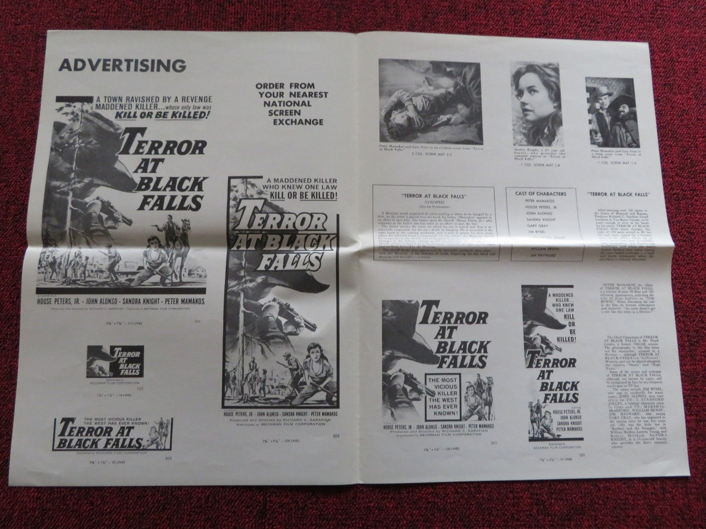 TERROR AT BLACK FALLS US UNCUT PRESSBOOK HOUSE PETER JR. JOHN ALONSO 1962 Rendezvous Cinema Movie posters