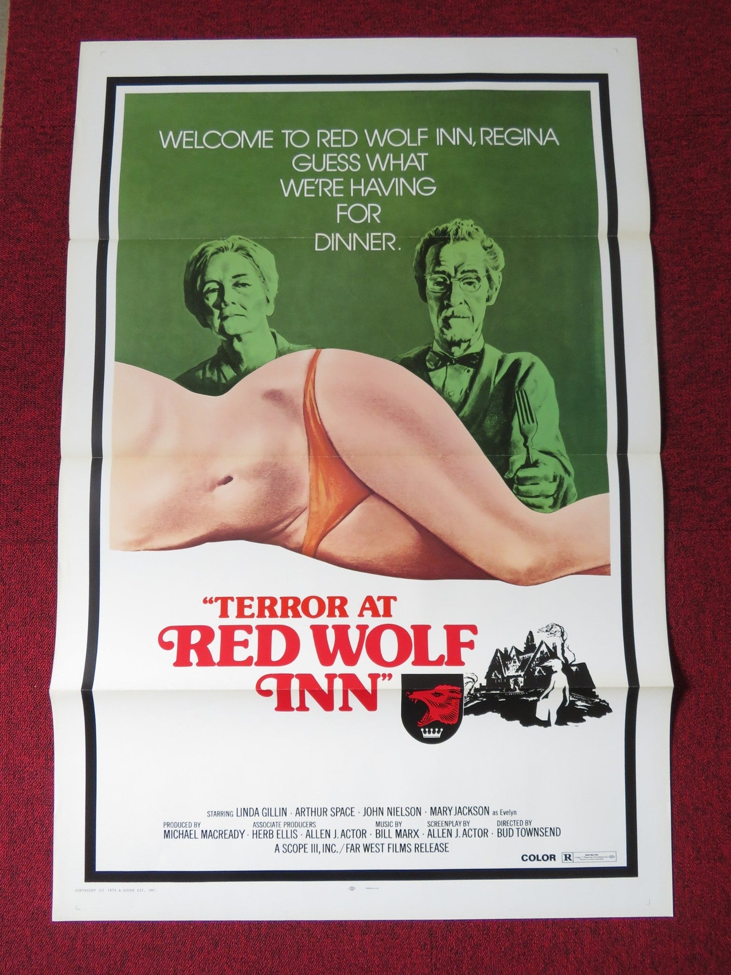 TERROR AT RED WOLF INN US TRI FOLDED ONE SHEET ROLLED POSTER LINDA GILLEN 1972 Rendezvous Cinema Movie posters