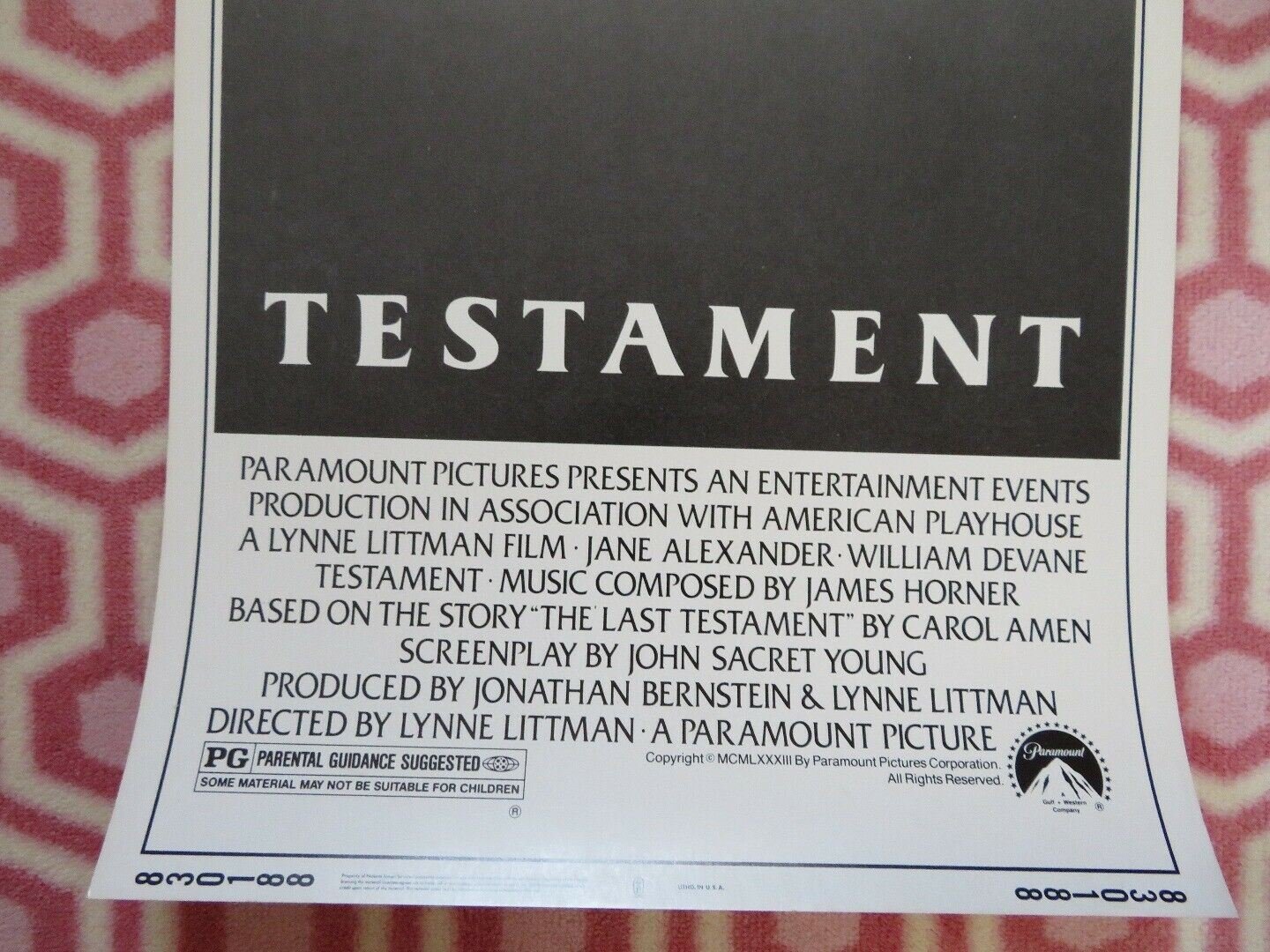 TESTAMENT US INSERT (14"x 36") POSTER JANE ALEXANDER WILLIAM DEVANE 1983 Movie posters