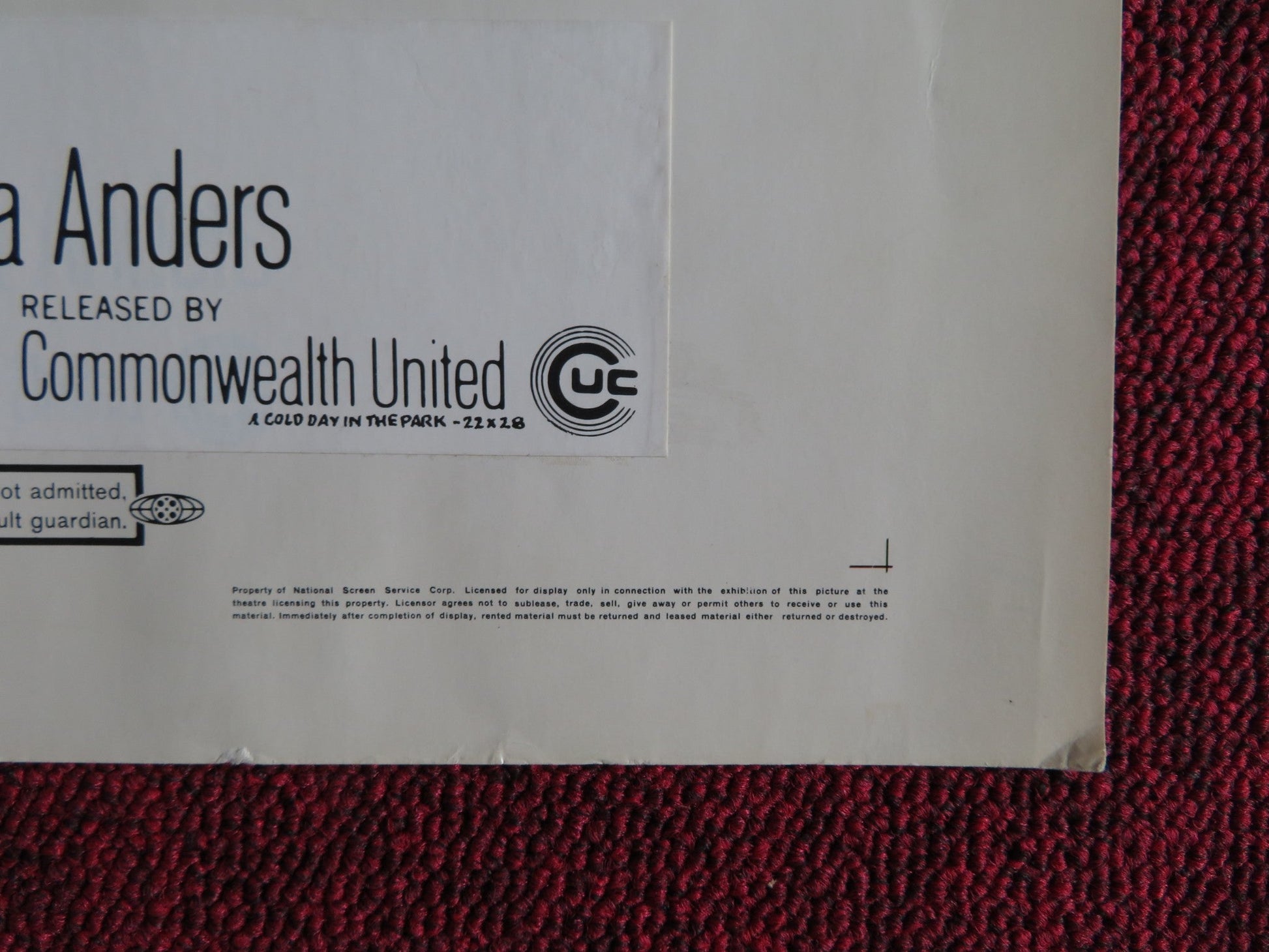 THAT COLD DAY IN THE PARK US HALF SHEET (22"x 28") POSTER SANDY DENNIS 1969 Rendezvous Cinema Movie posters