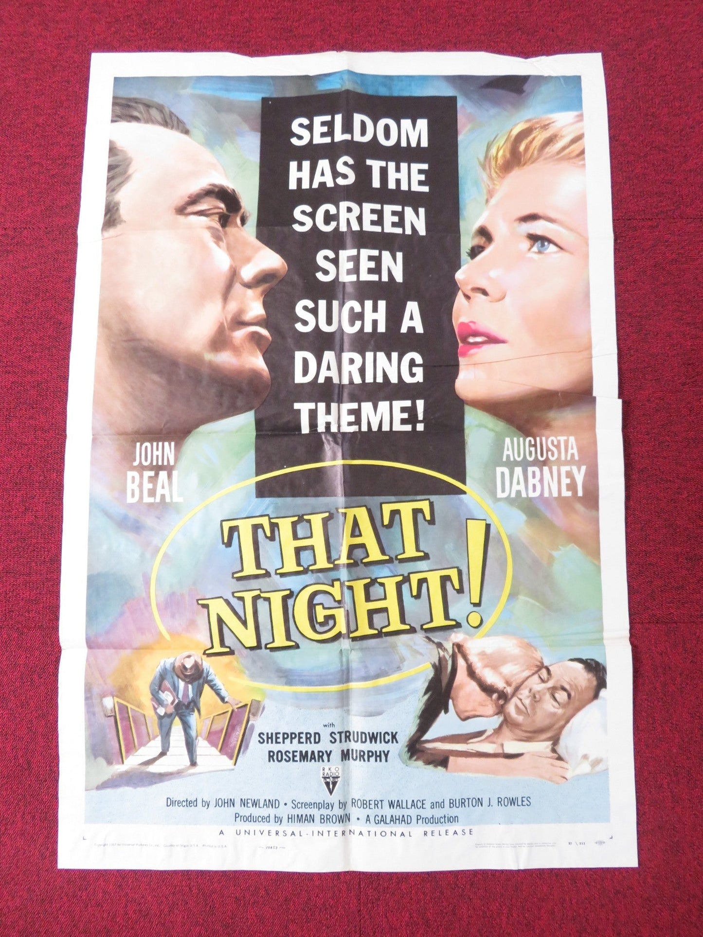THAT NIGHT! FOLDED US ONE SHEET POSTER JOHN BEAL AUGUSTA DABNEY 1957 Rendezvous Cinema Movie posters
